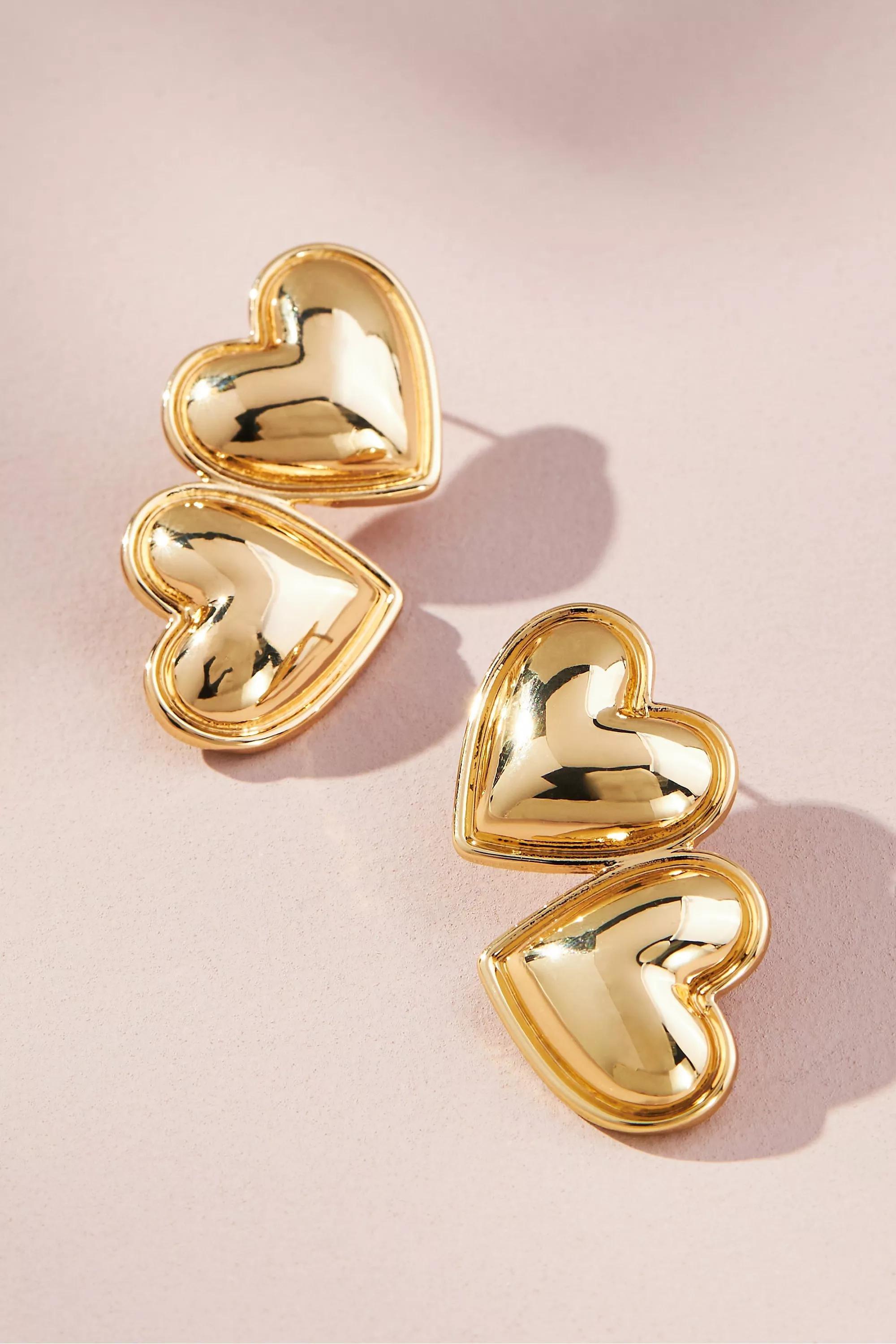 Beaded Trim Heart Drop Earrings, Gold, A501_0070, large image number 0