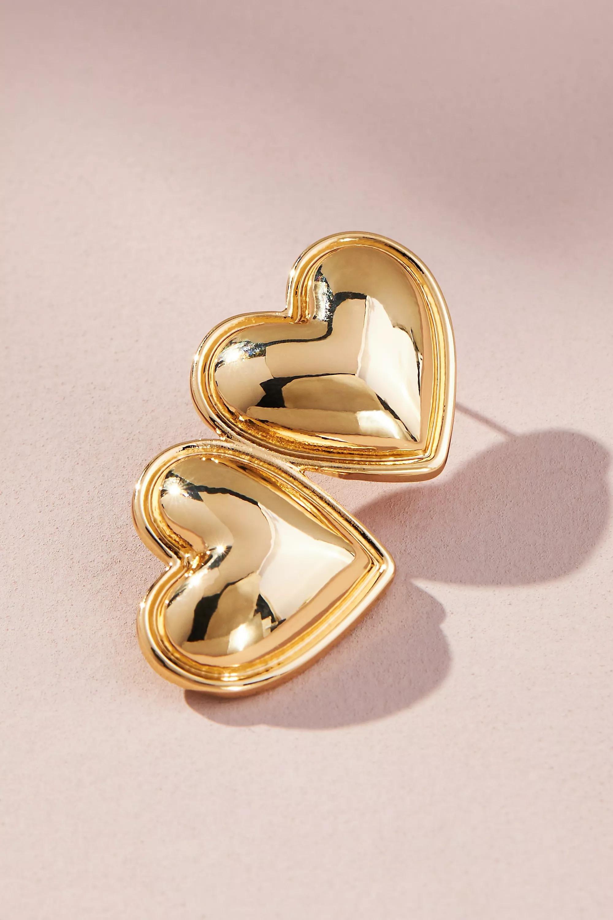 Beaded Trim Heart Drop Earrings, Gold, A501_0070, large image number 1