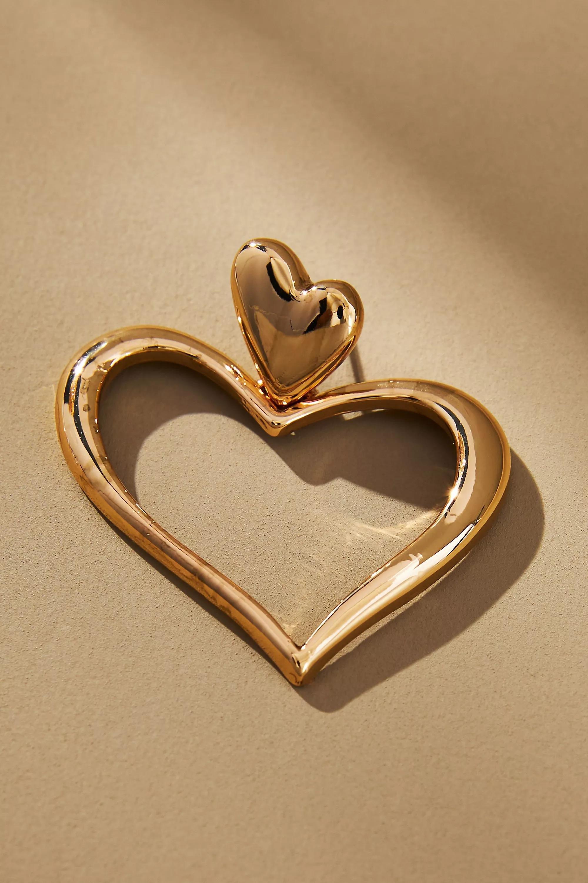 Open Heart Drop Earrings, Gold, A501_0070, large image number 1