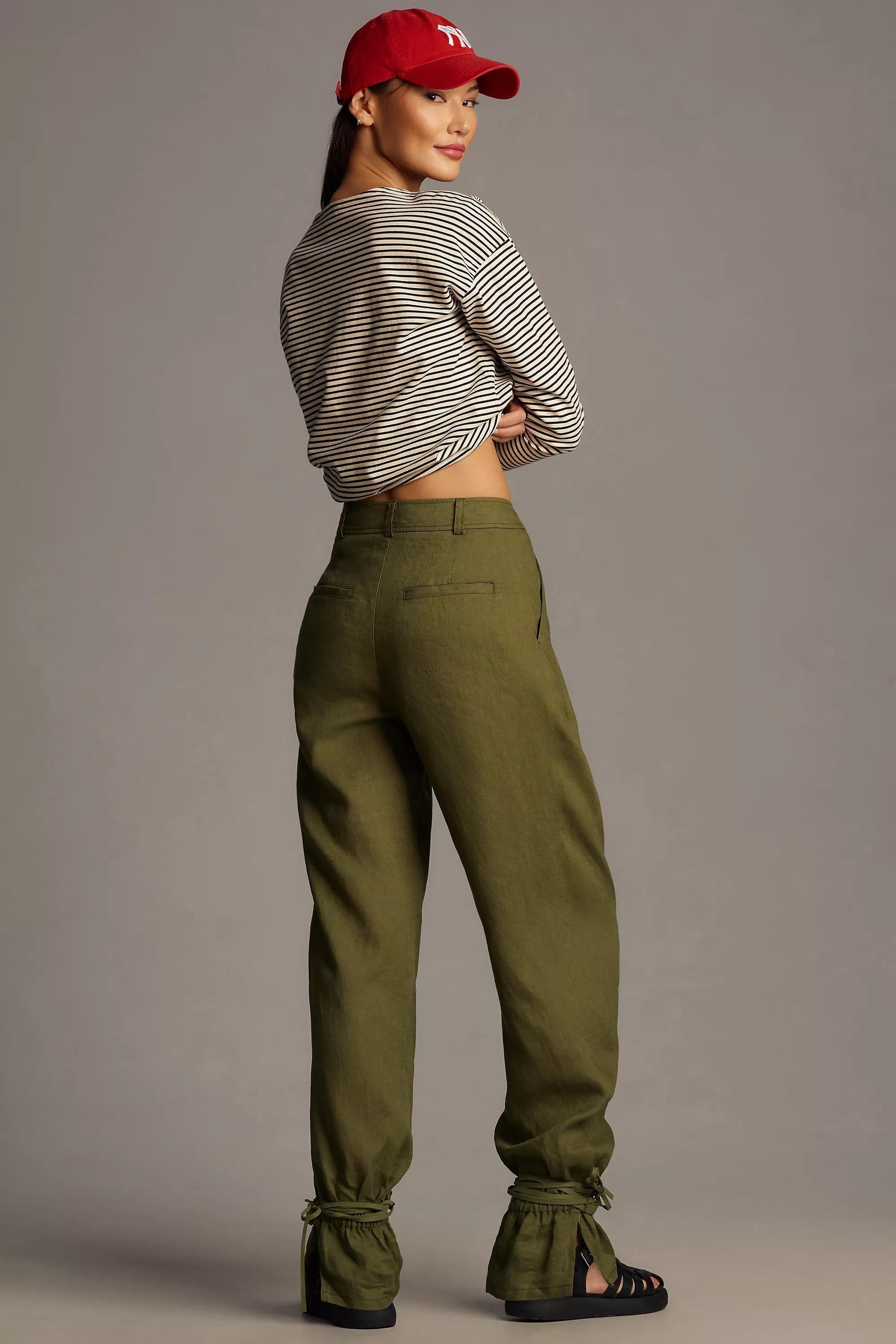 By Anthropologie Ankle-Tie Linen Trousers, Green, , large image number 2