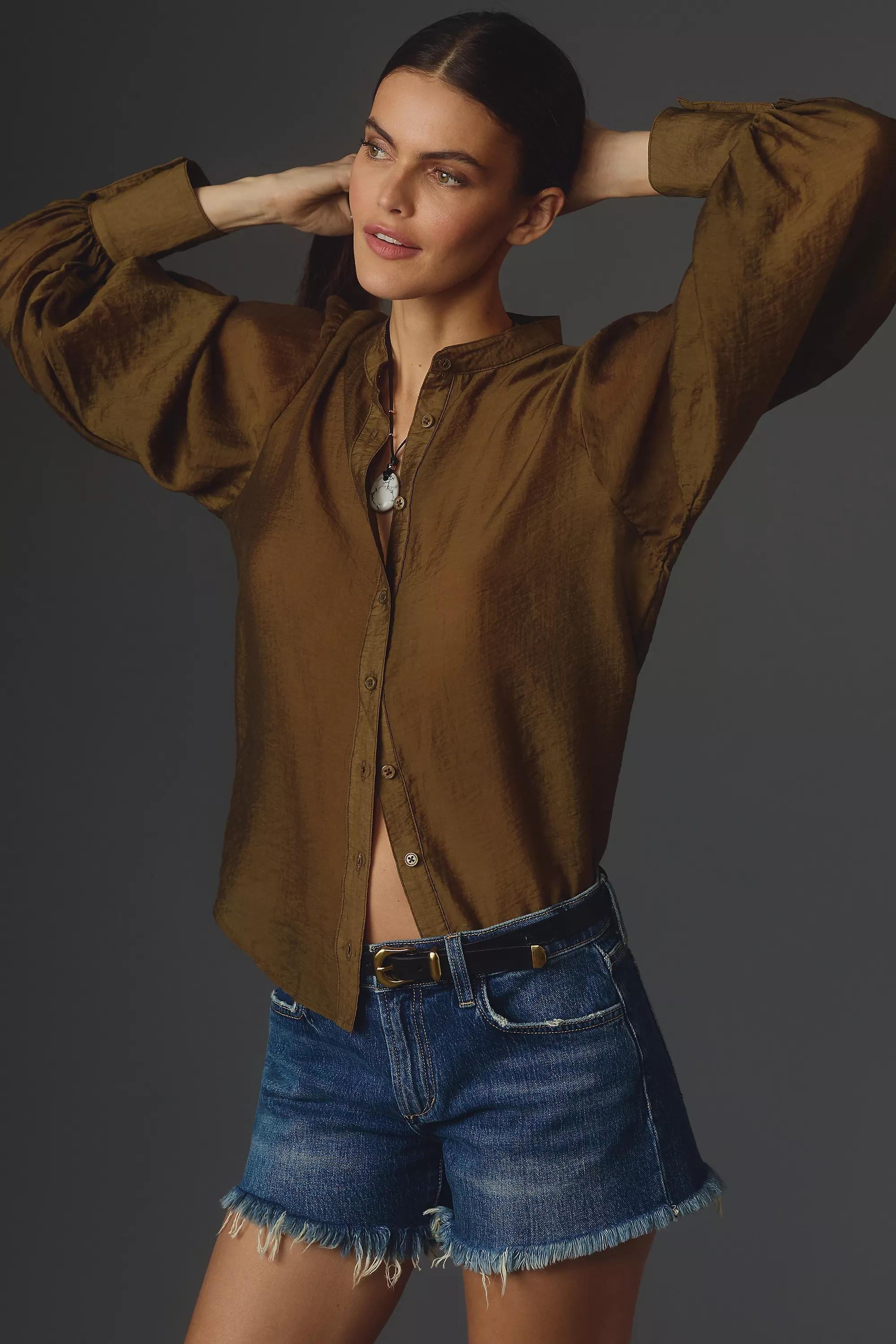 By Anthropologie East West Long-Sleeve Sheer Blouse, Green, , large image number 0