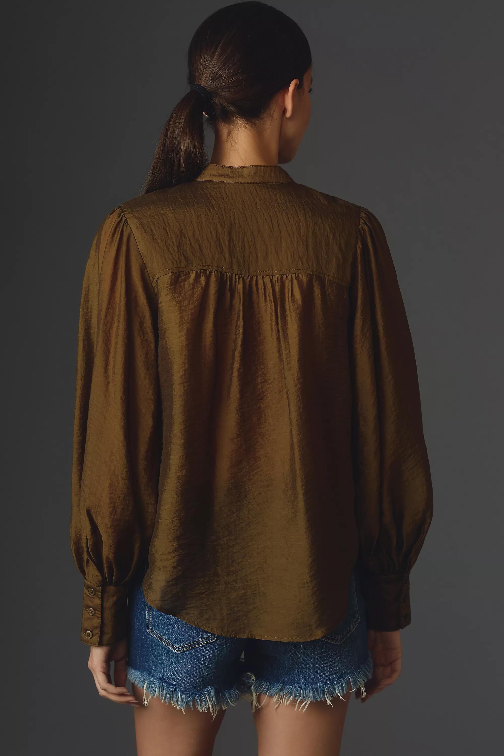 By Anthropologie East West Long-Sleeve Sheer Blouse, Green, , large image number 1