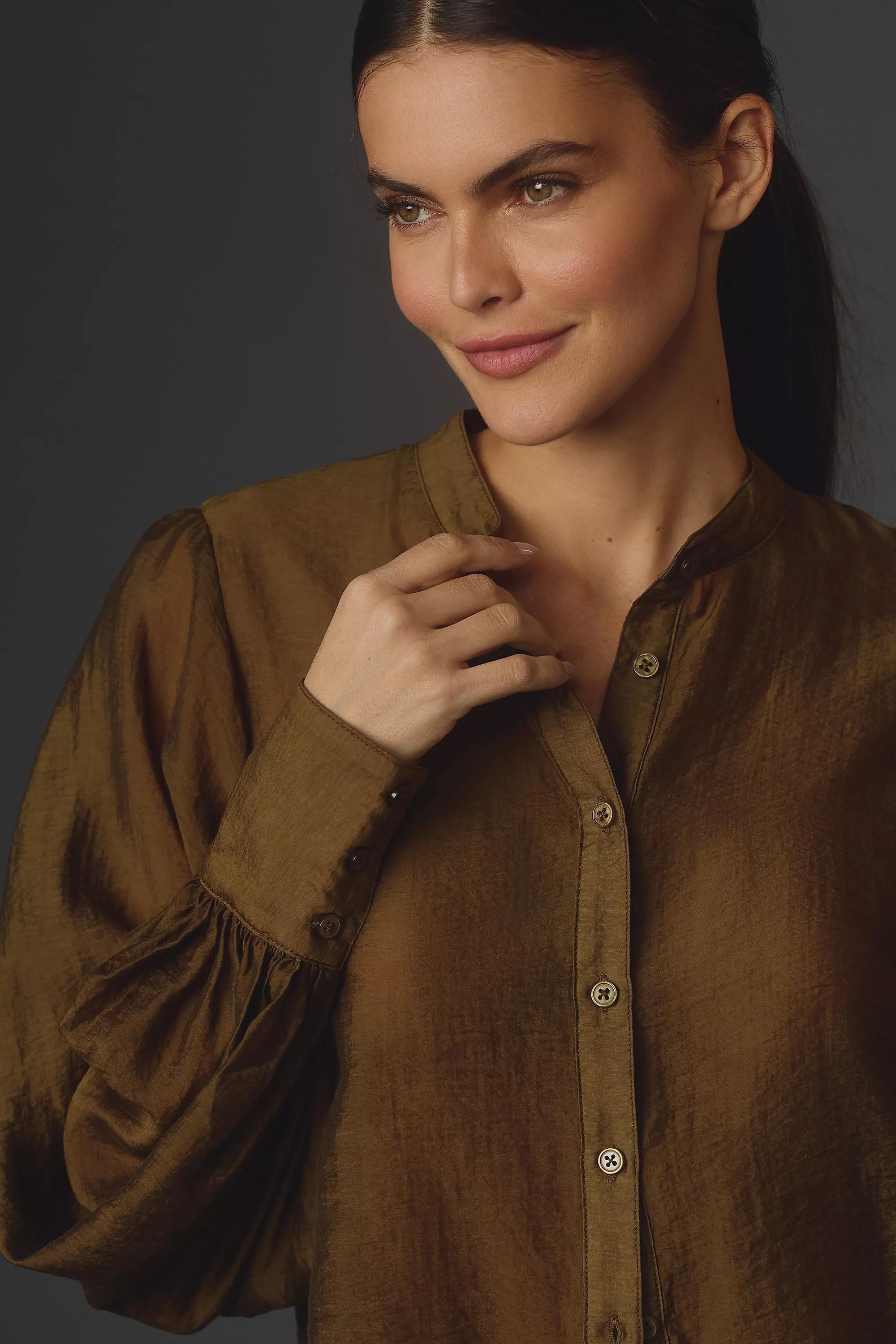 By Anthropologie East West Long-Sleeve Sheer Blouse, Green, , large image number 3