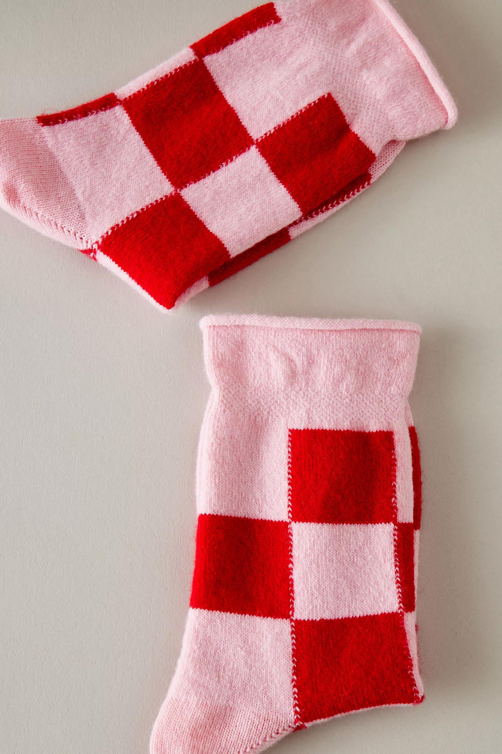 Anthropologie Checked Design Crew, Red, A501_0060, large image number 2