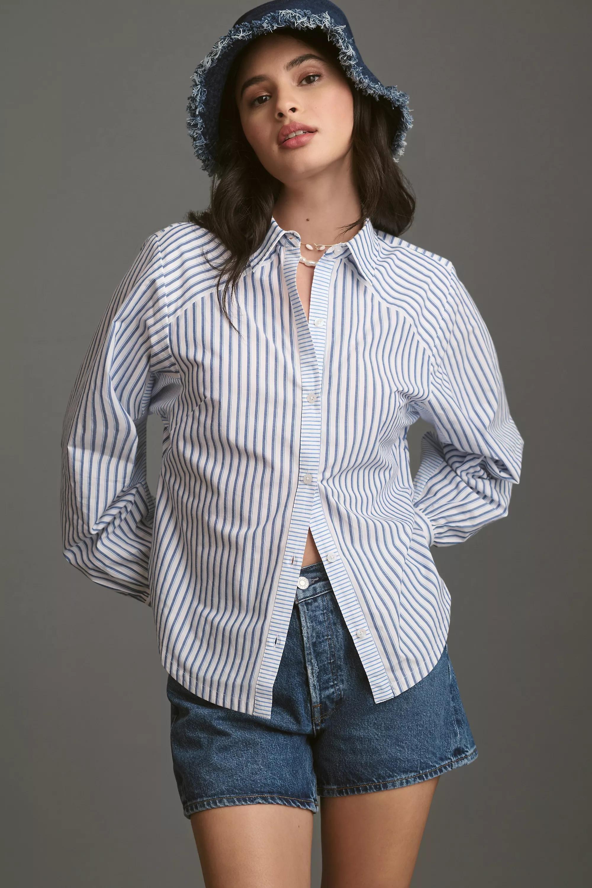 Anthropologie Striped Button Down, Black, , large image number 0