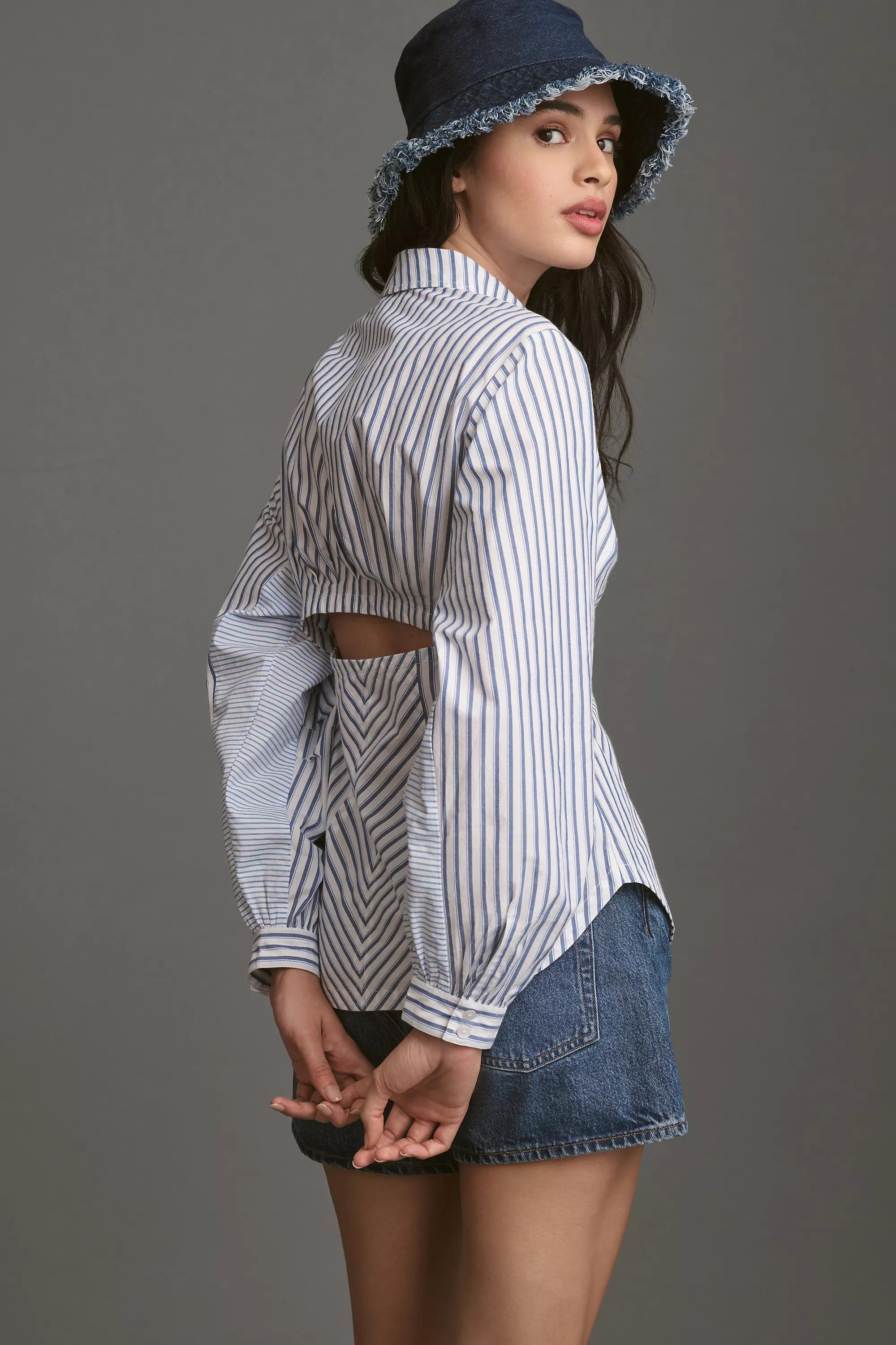 Anthropologie Striped Button Down, Black, , large image number 1