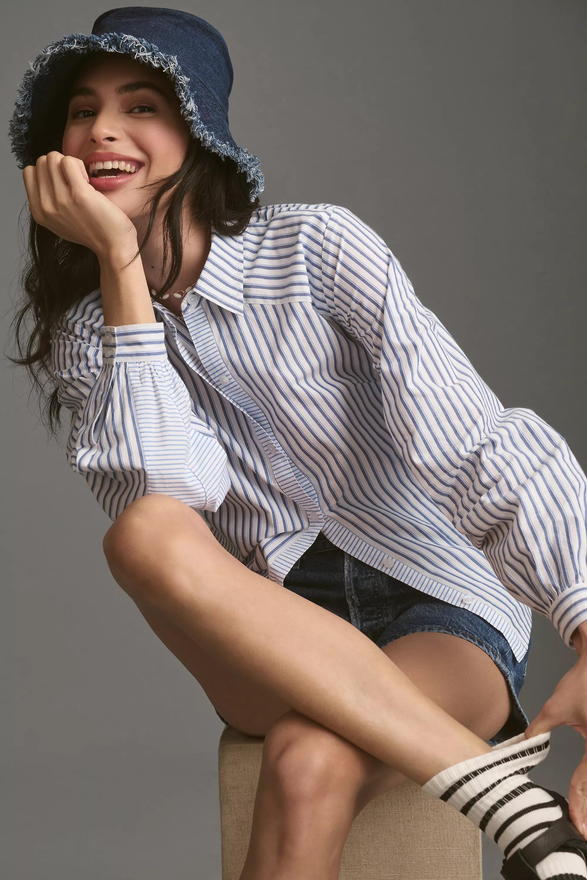 Anthropologie Striped Button Down, Black, , large image number 3