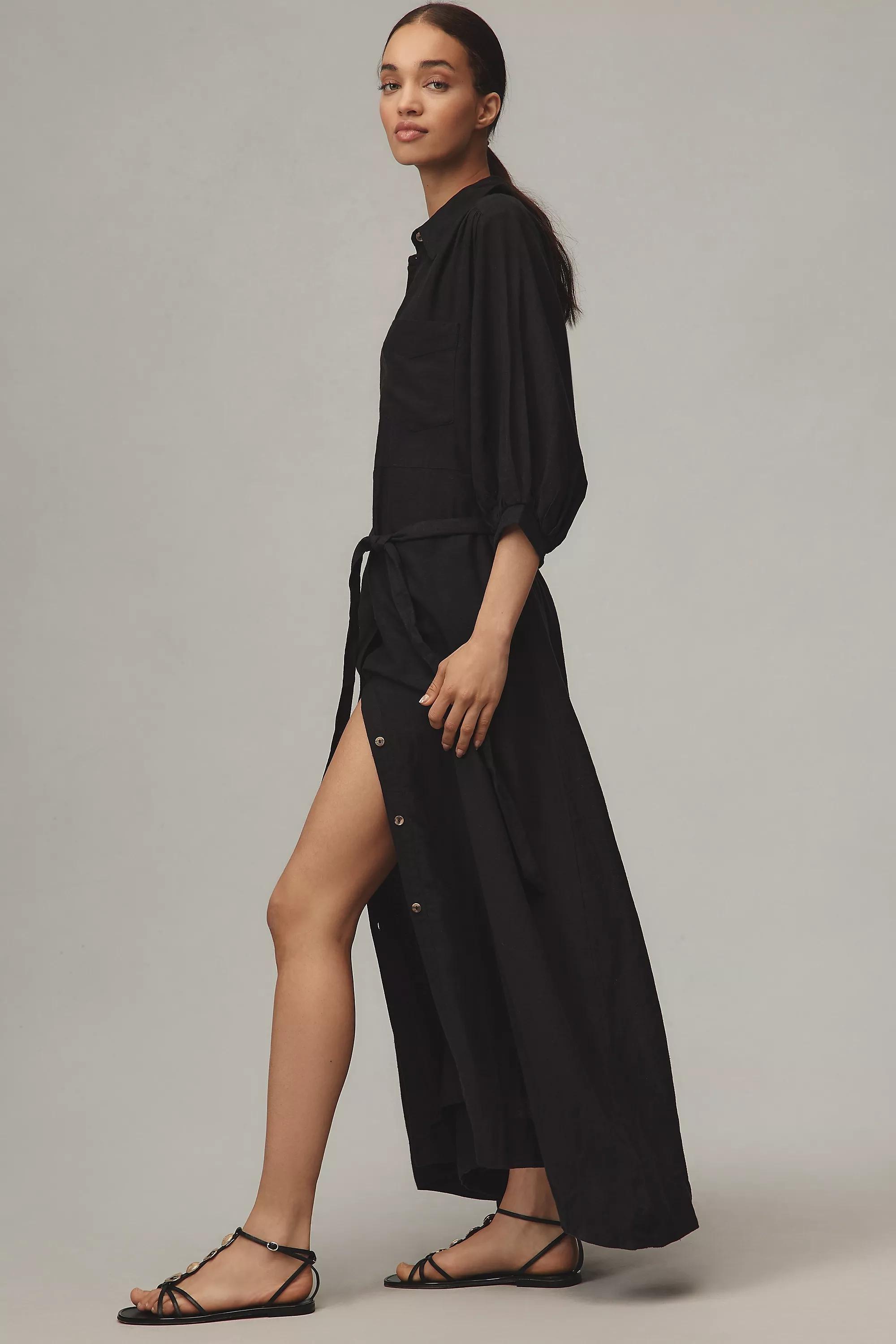 By Maeve Button-Front Belted Wrap Maxi Dress, Black, A501_0001, large image number 3