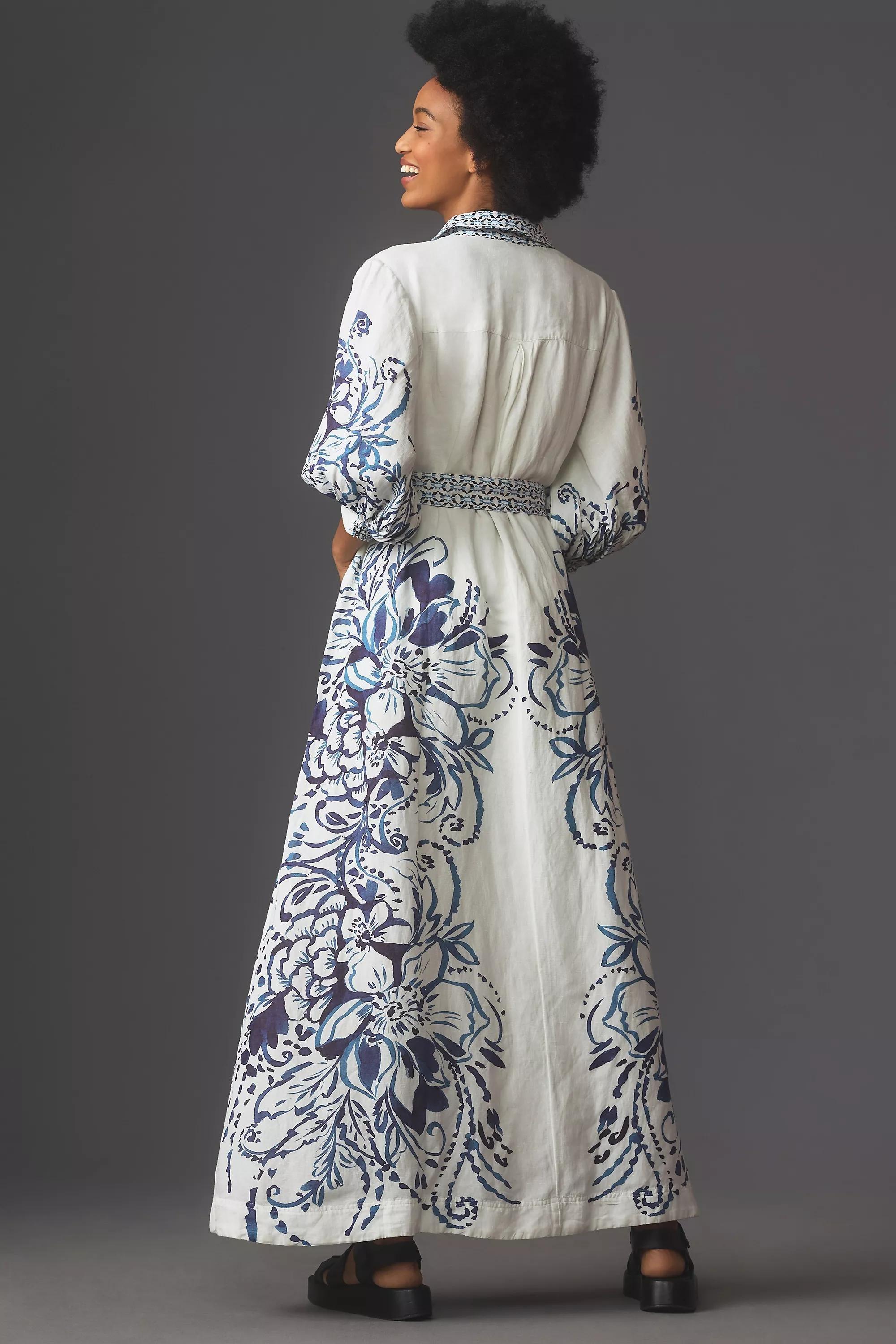Maeve Button-Front Belted Wrap Maxi Dress, Blue, , large image number 3