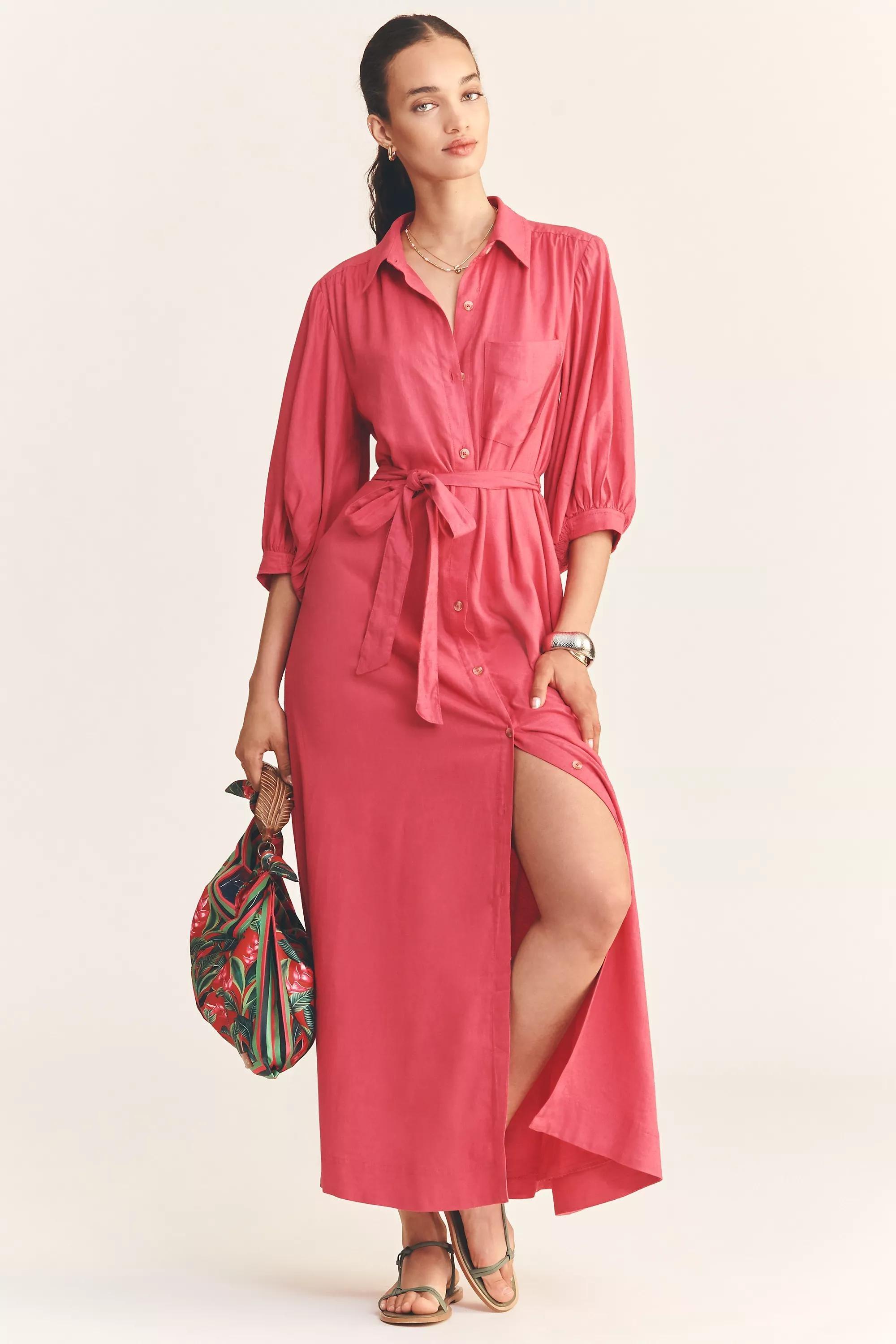 By Maeve Button-Front Belted Wrap Maxi Dress, Red, A501_0062, medium