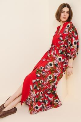 Maeve Button-Front Belted Wrap Maxi Dress, Red, Red, large image number 1