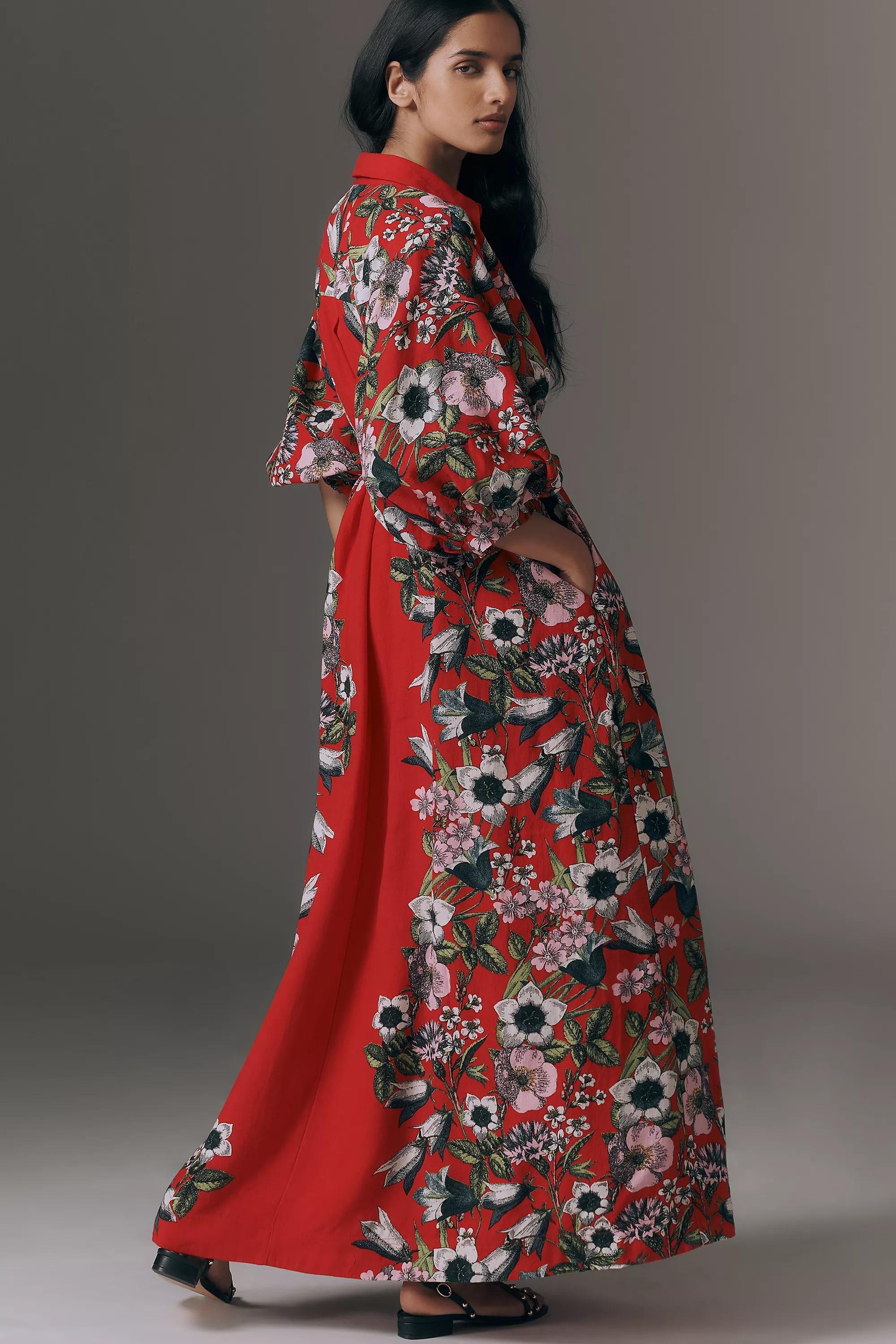 Maeve Button-Front Belted Wrap Maxi Dress, Red, Red, large image number 4