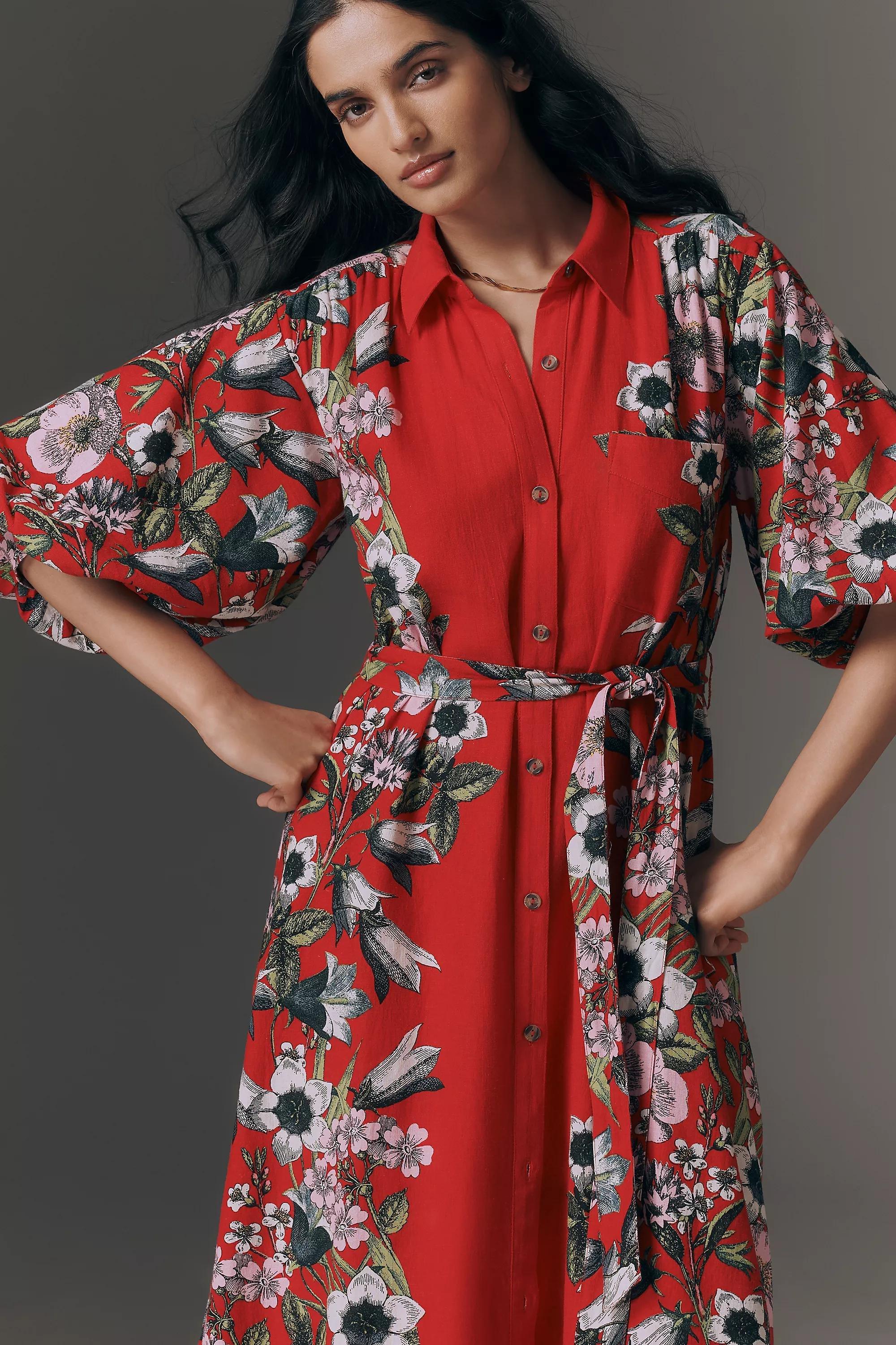 Maeve Button-Front Belted Wrap Maxi Dress, Red, Red, large image number 6