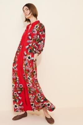 Maeve Button-Front Belted Wrap Maxi Dress, Red, Red, large image number 7