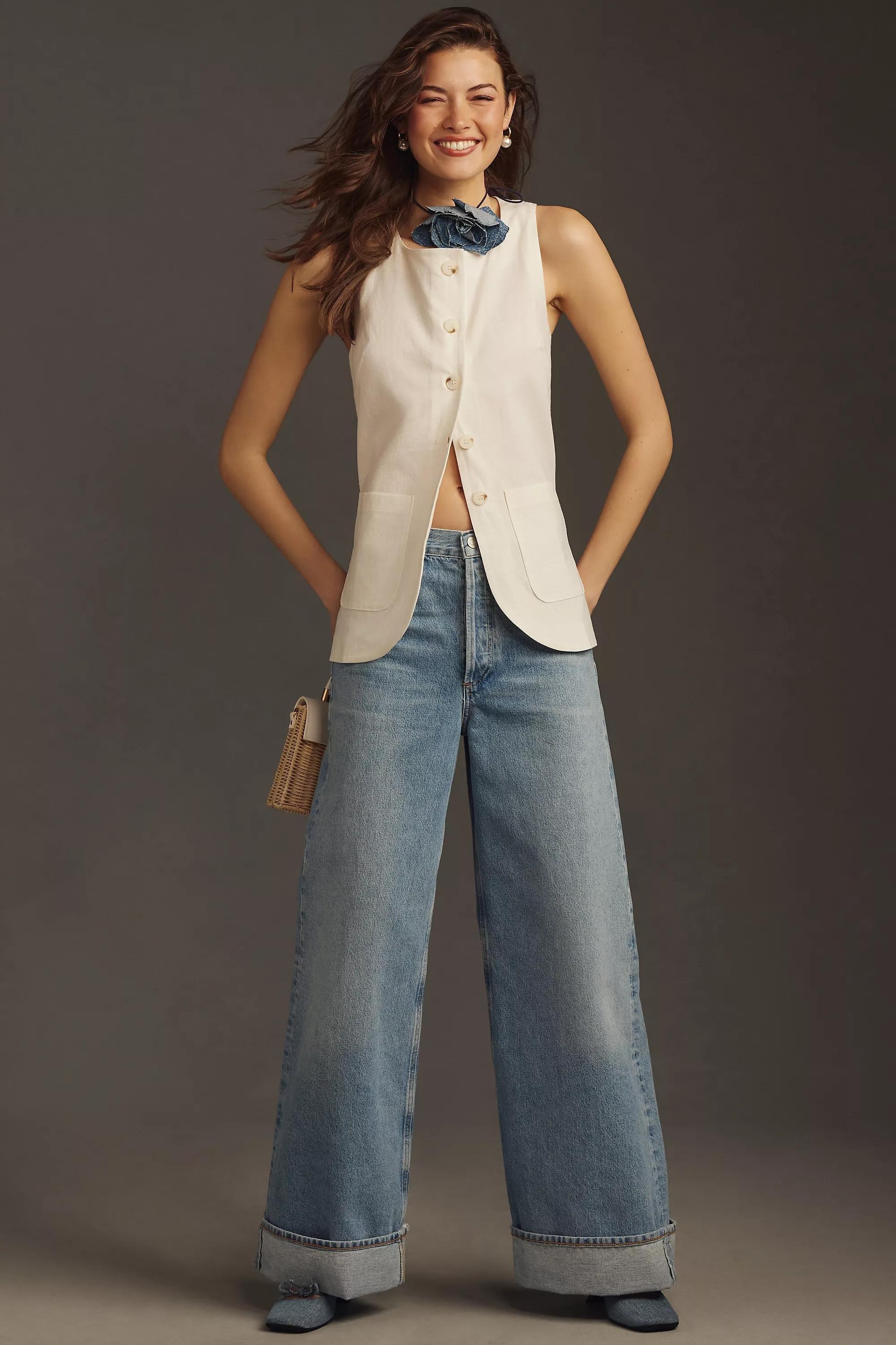 By Anthropologie Sleeveless Longline Waistcoat, White, , large image number 0