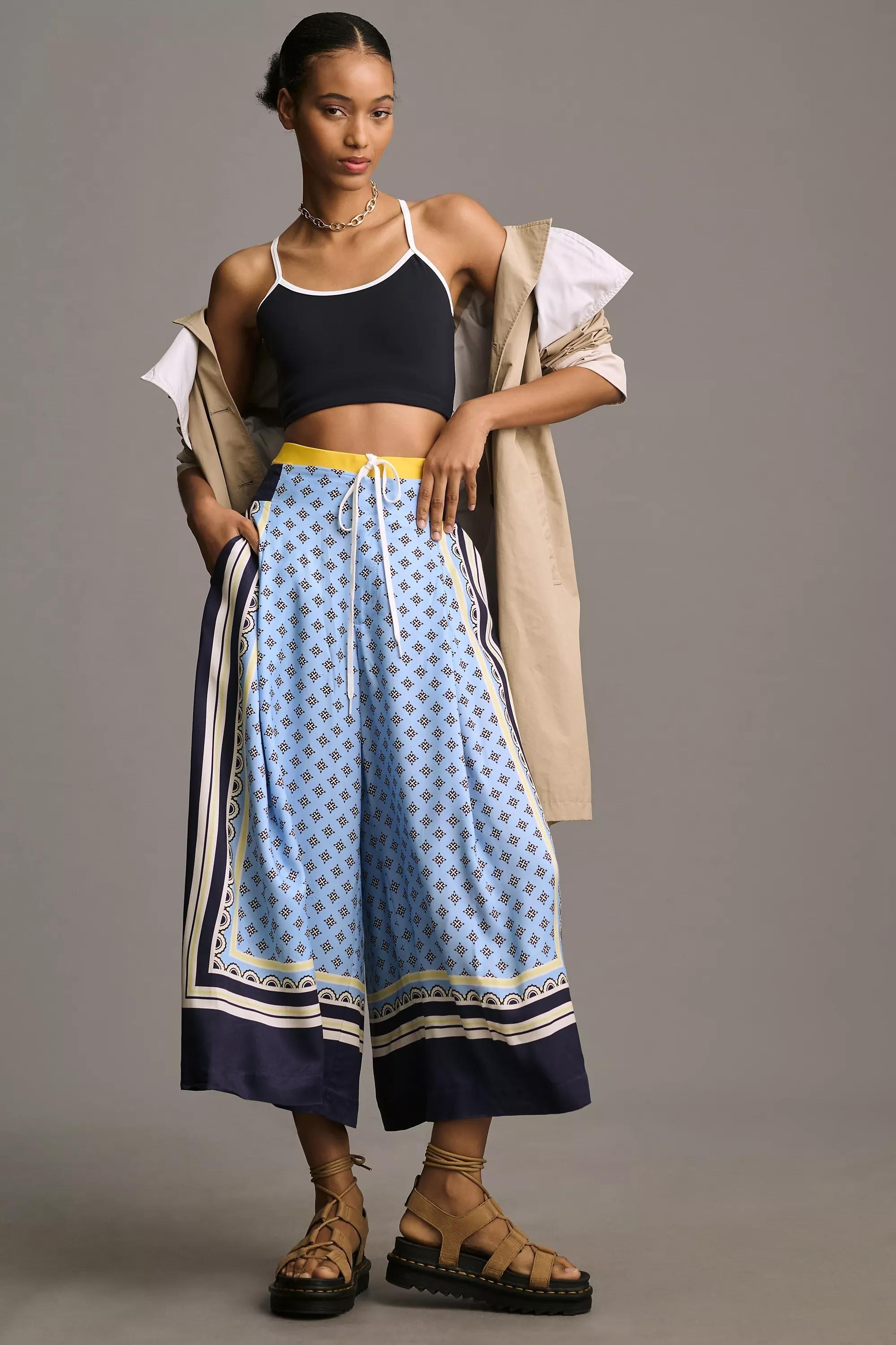 Motif Maeve Printed Pleated A-Line Culottes, Blue, , large image number 0