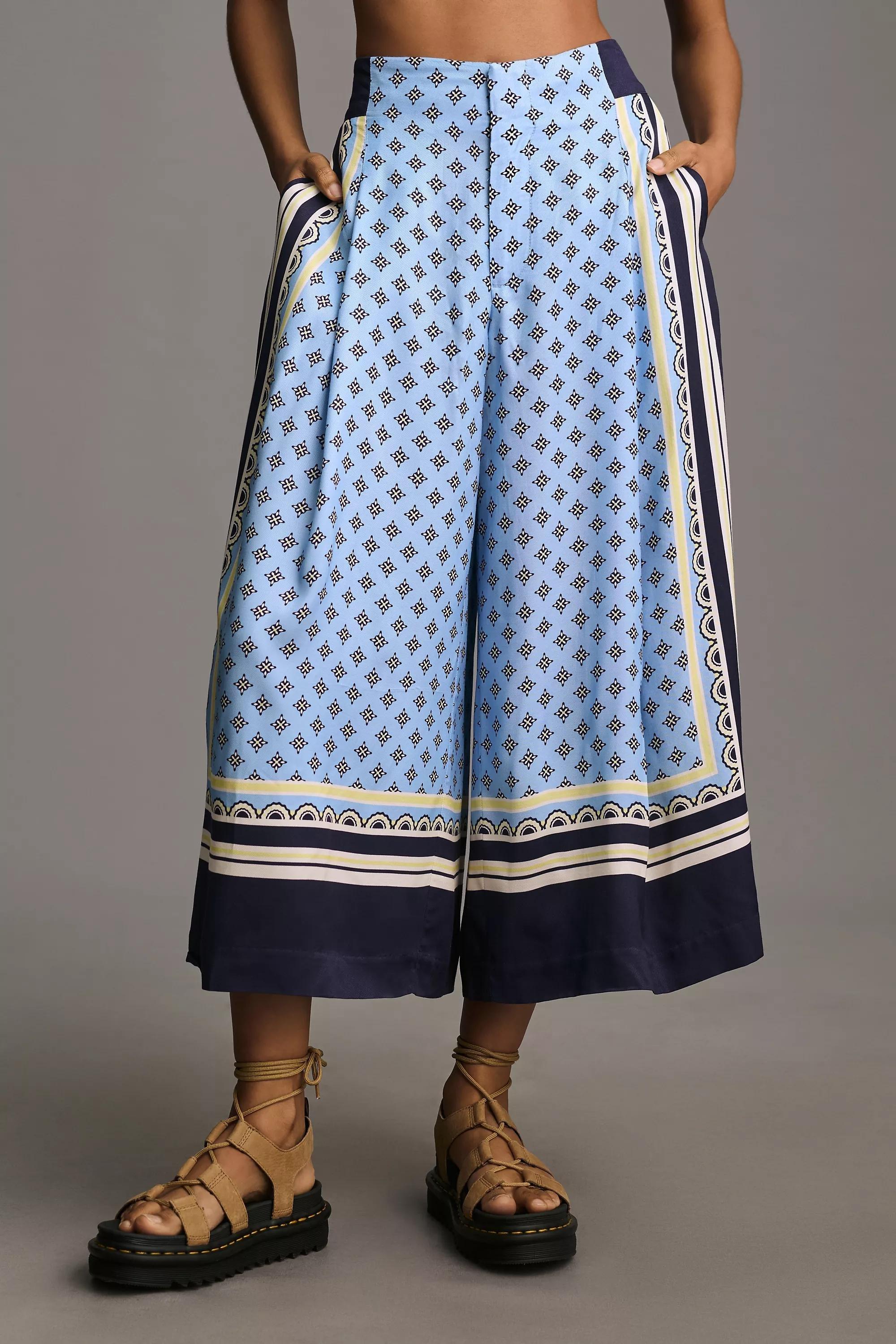 Motif Maeve Printed Pleated A-Line Culottes, Blue, , large image number 1