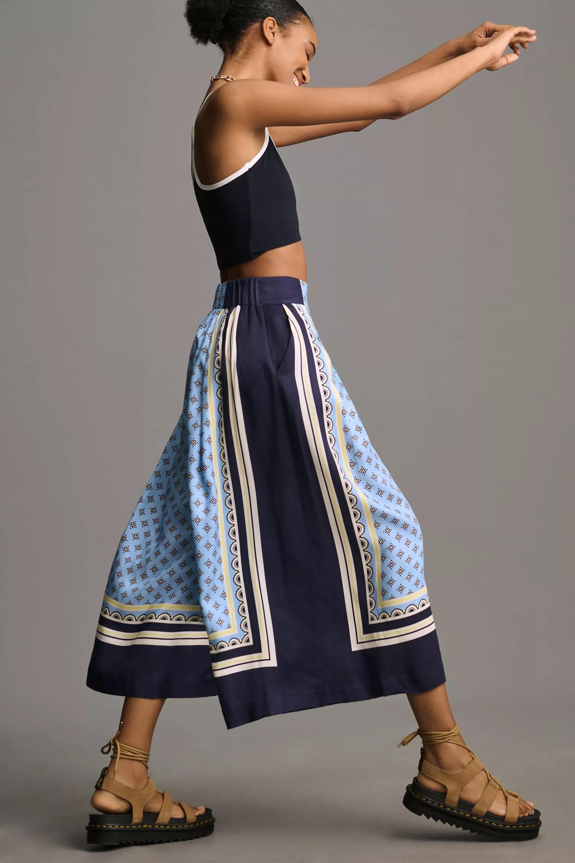 Motif Maeve Printed Pleated A-Line Culottes, Blue, , large image number 4