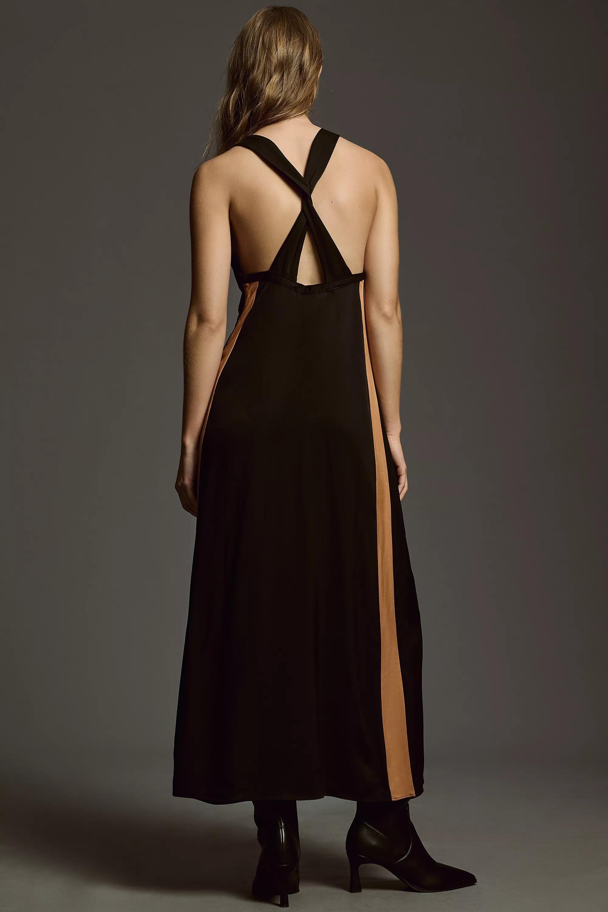 Maeve Colourblock Twist-Back Midi Dress, Black, , large image number 1
