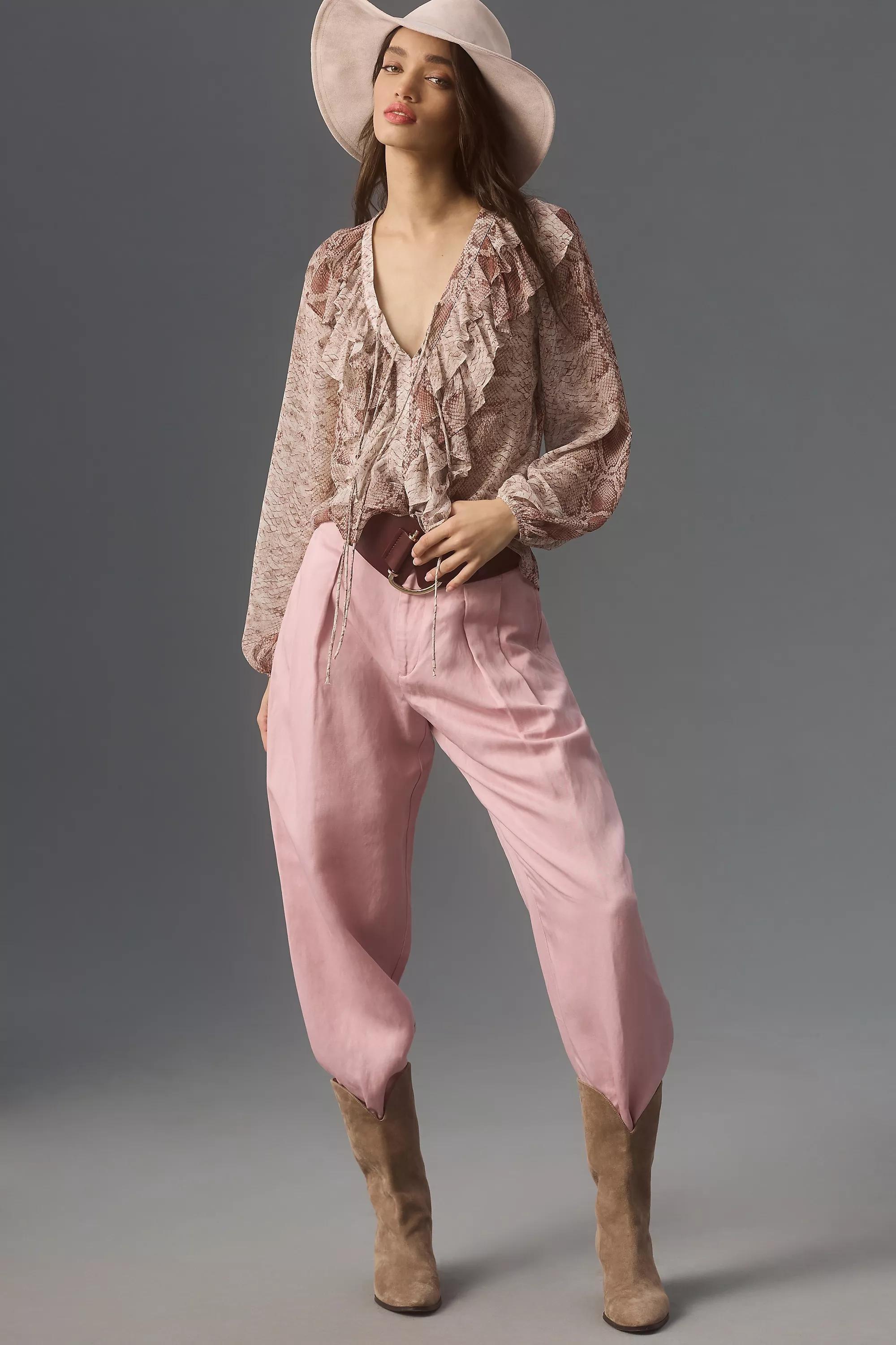 By Anthropologie Long-Sleeve Ruffled Blouse, Brown, , large image number 0