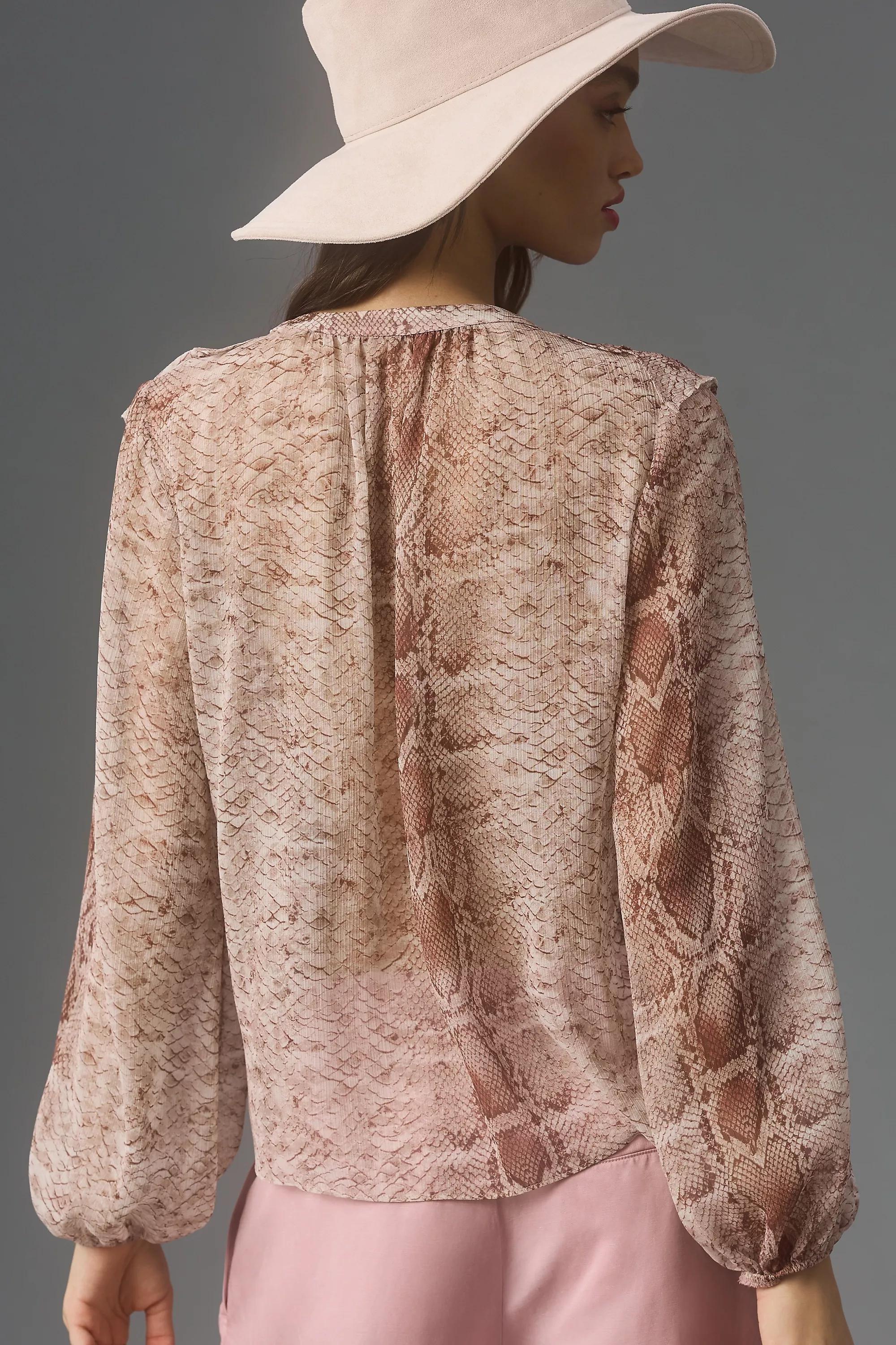 By Anthropologie Long-Sleeve Ruffled Blouse, Brown, , large image number 2