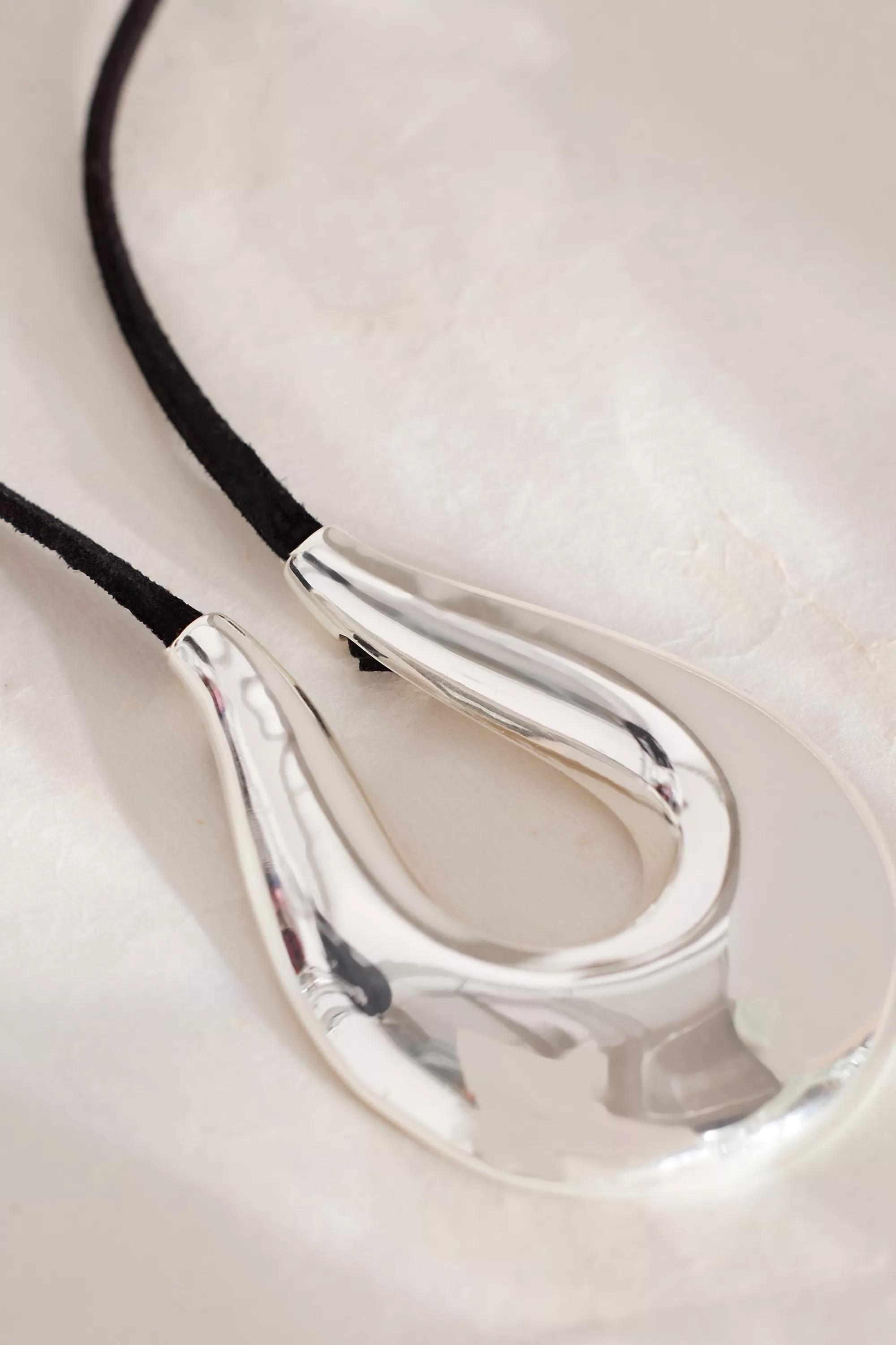 Structural U-Pendant Velvet Cord Necklace, Silver, A501_0007, large image number 2