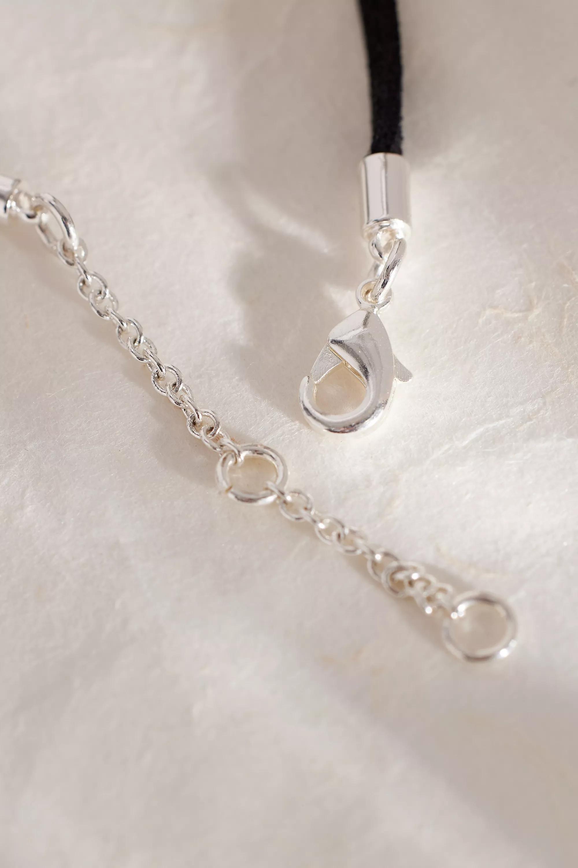 Structural U-Pendant Velvet Cord Necklace, Silver, A501_0007, large image number 3