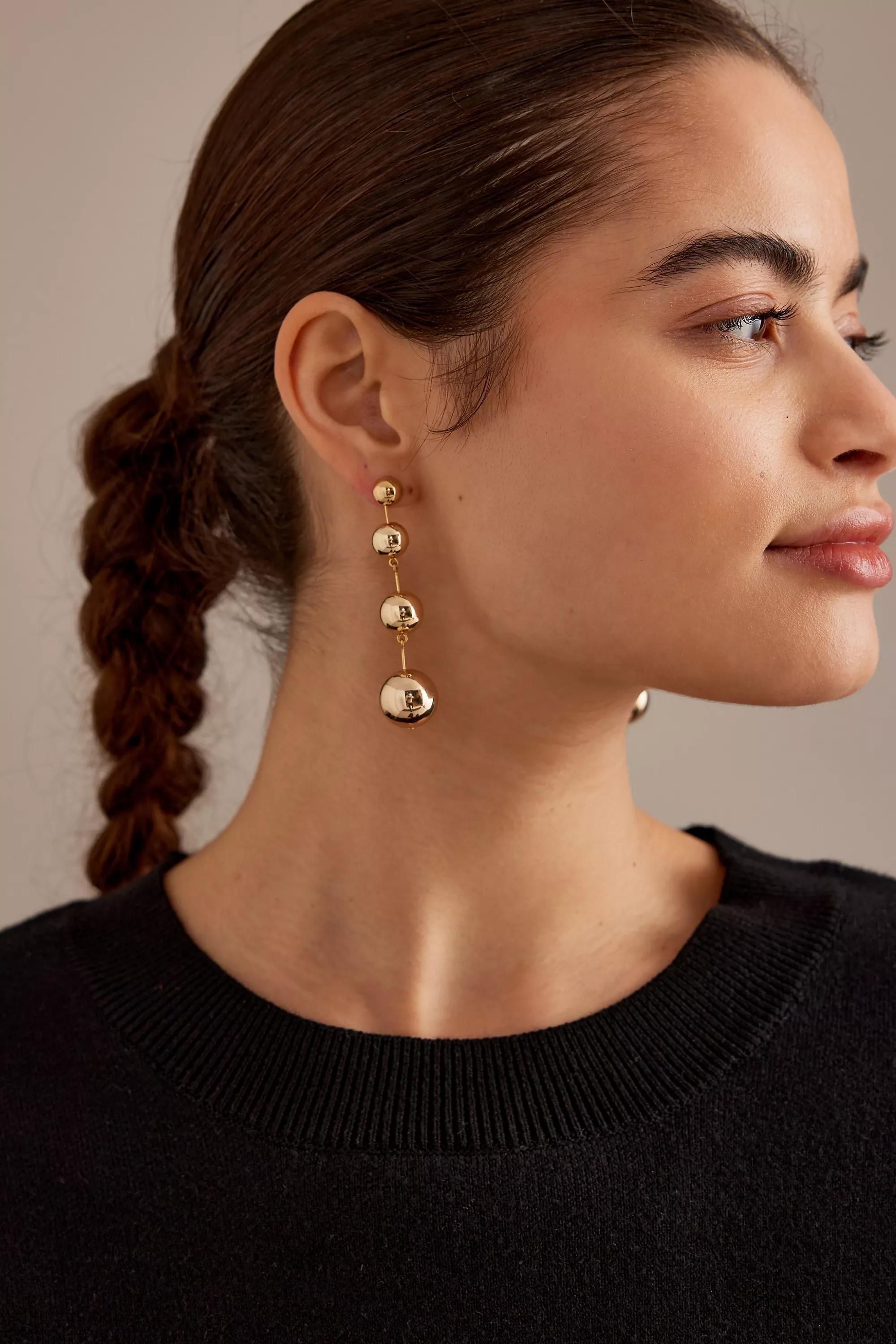 Gold-Plated Ball Drop Earrings, Gold, A501_0070, large image number 0