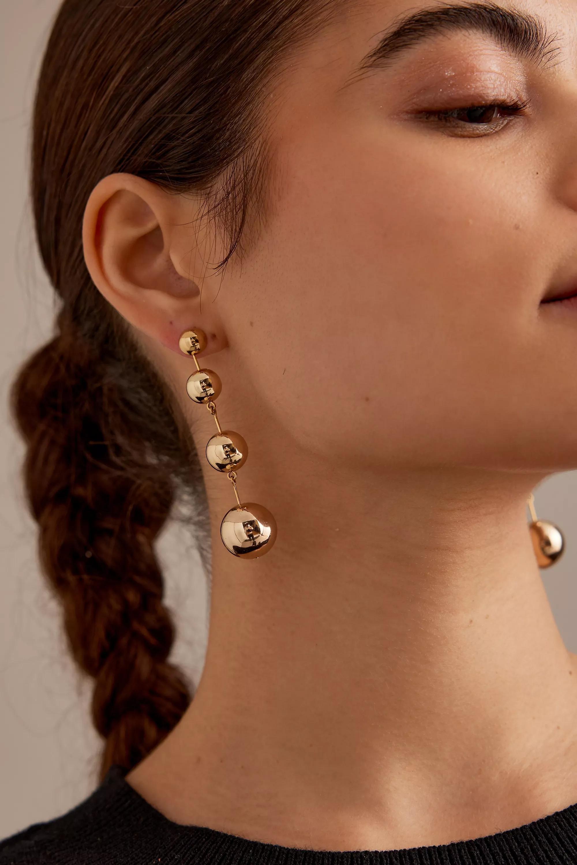 Gold-Plated Ball Drop Earrings, Gold, A501_0070, large image number 1