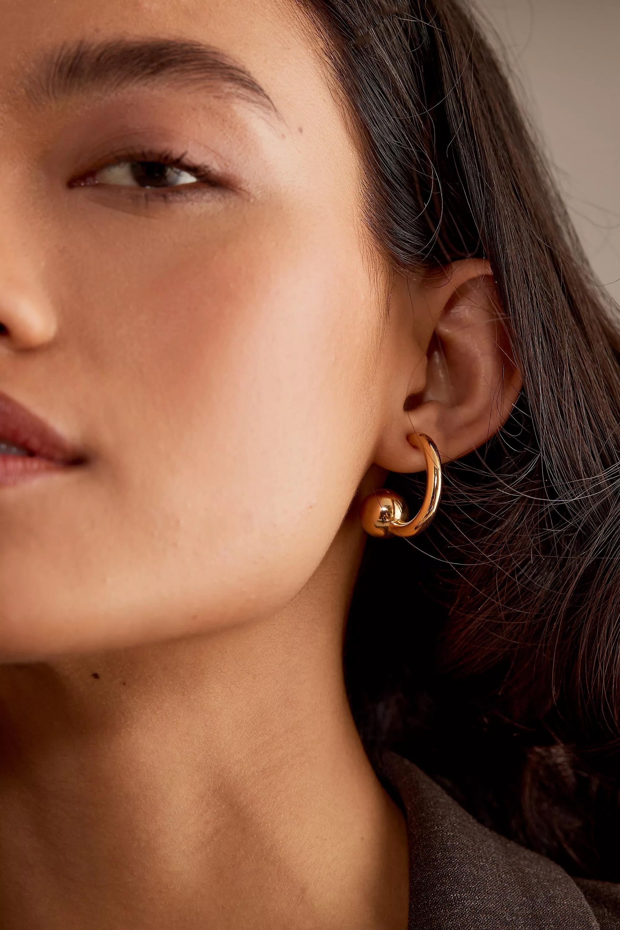 Gold-Plated Ball Huggie Hoop Earrings, Gold, A501_0070, large image number 0