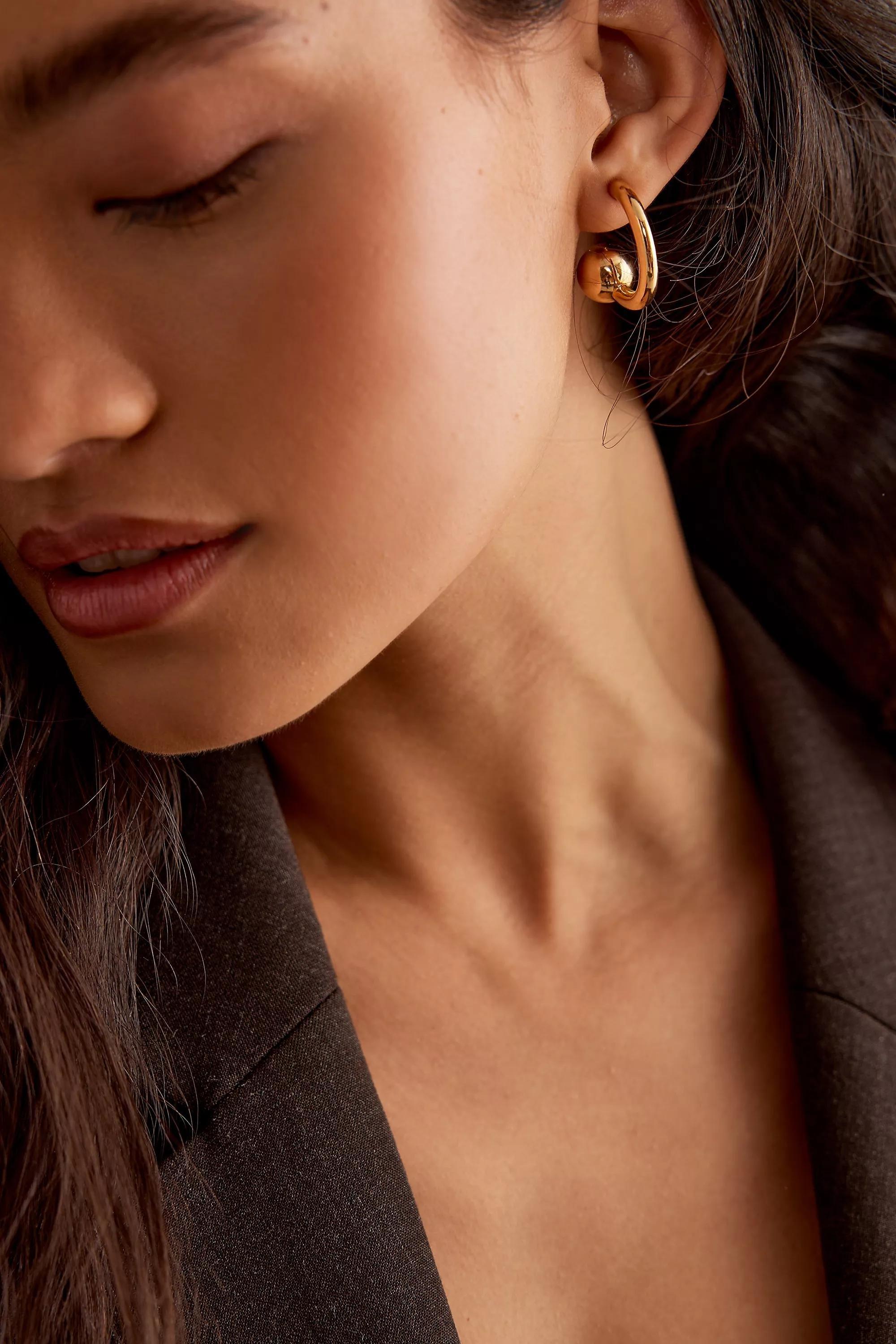 Gold-Plated Ball Huggie Hoop Earrings, Gold, A501_0070, large image number 1