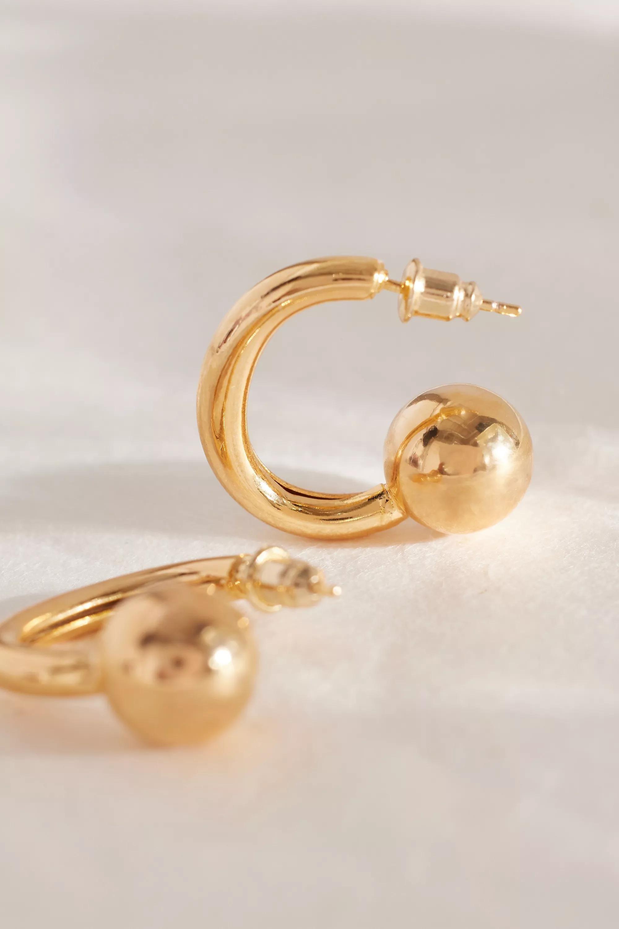 Gold-Plated Ball Huggie Hoop Earrings, Gold, A501_0070, large image number 2