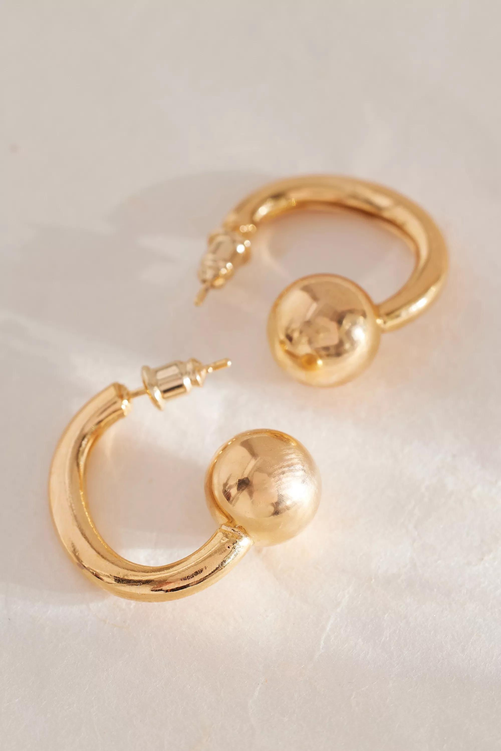Gold-Plated Ball Huggie Hoop Earrings, Gold, A501_0070, large image number 3