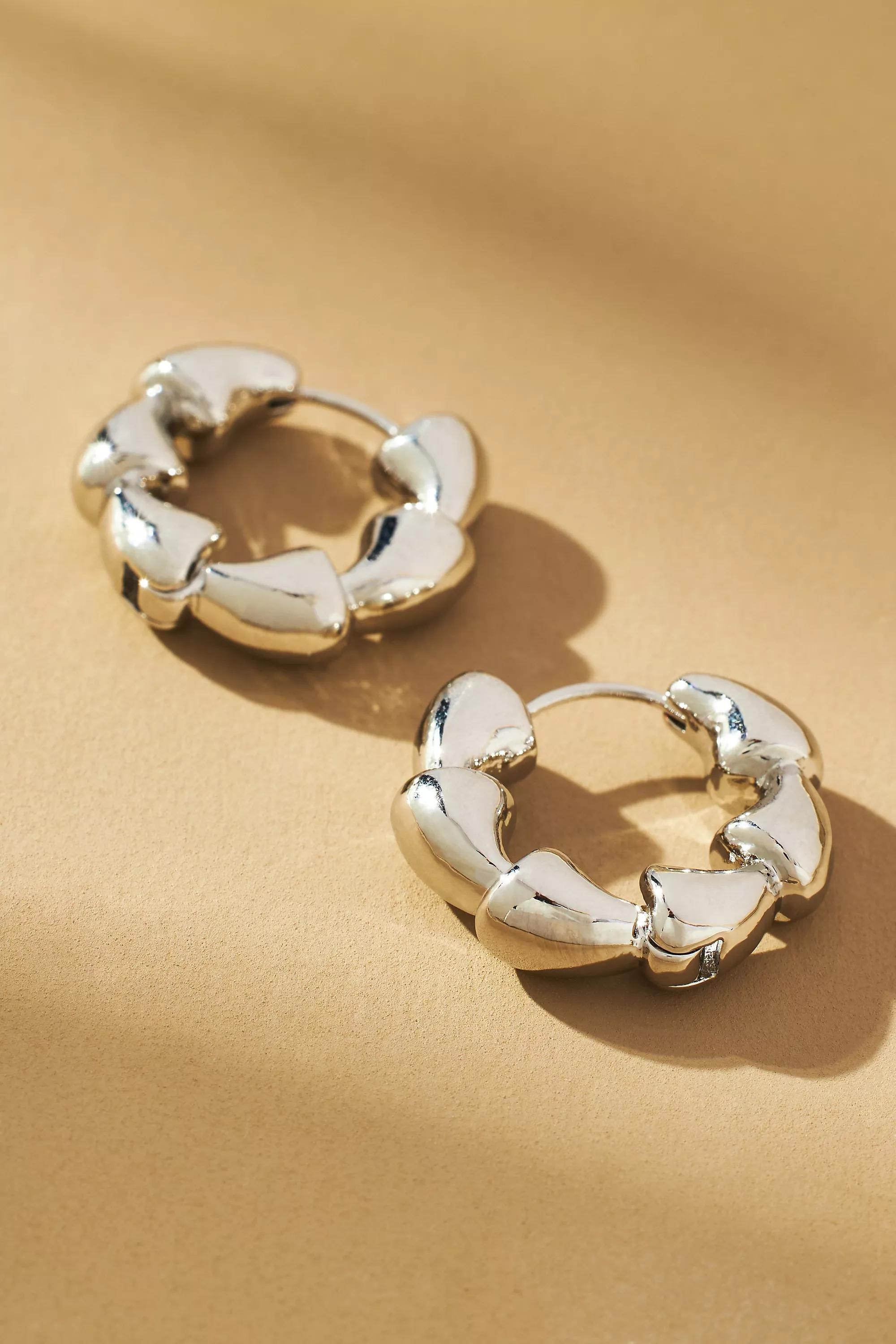 Gold-Plated Crinkled Huggie Hoop Earrings, Silver, A501_0007, large image number 0