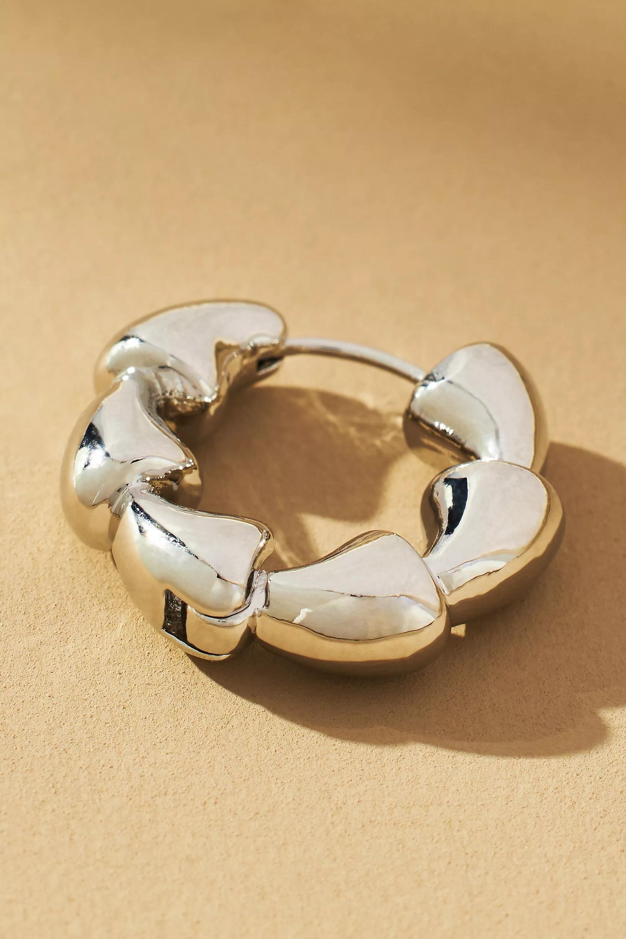 Gold-Plated Crinkled Huggie Hoop Earrings, Silver, A501_0007, large image number 1