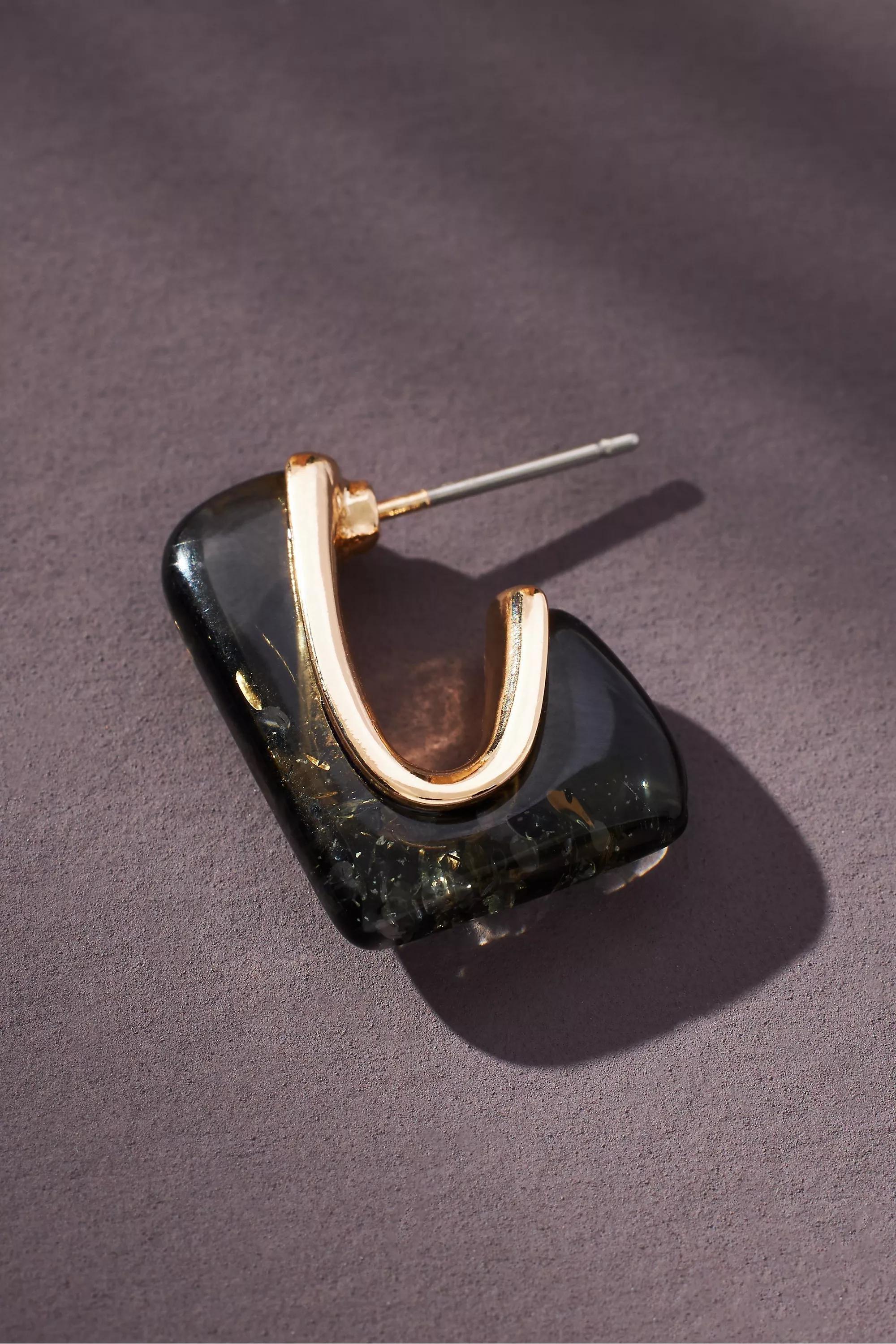 Boho Stone Huggie Earrings, Grey, A501_0004, large image number 1