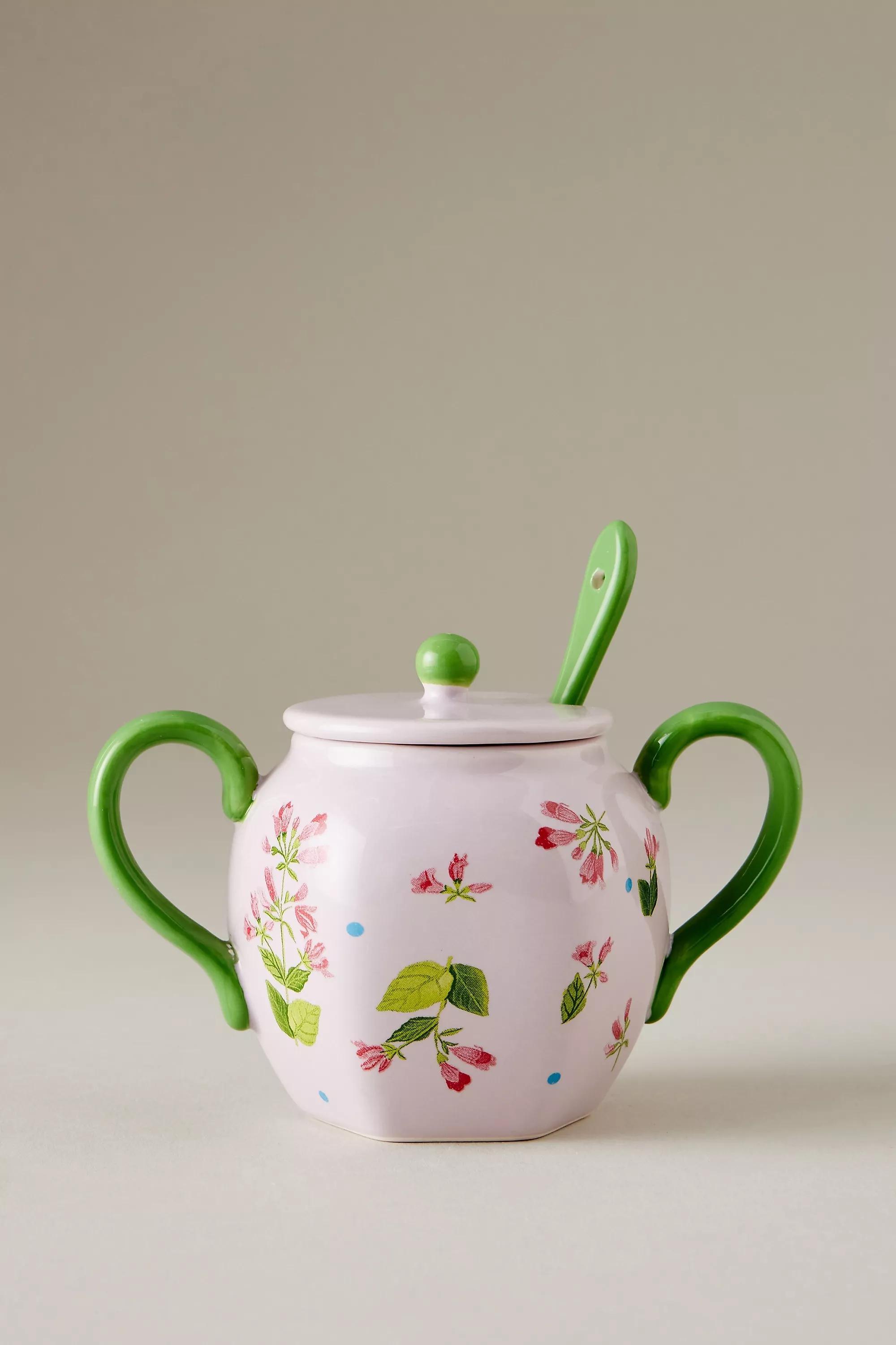 Pia Floral Sugar Pot, Green, A501_0030, large image number 0