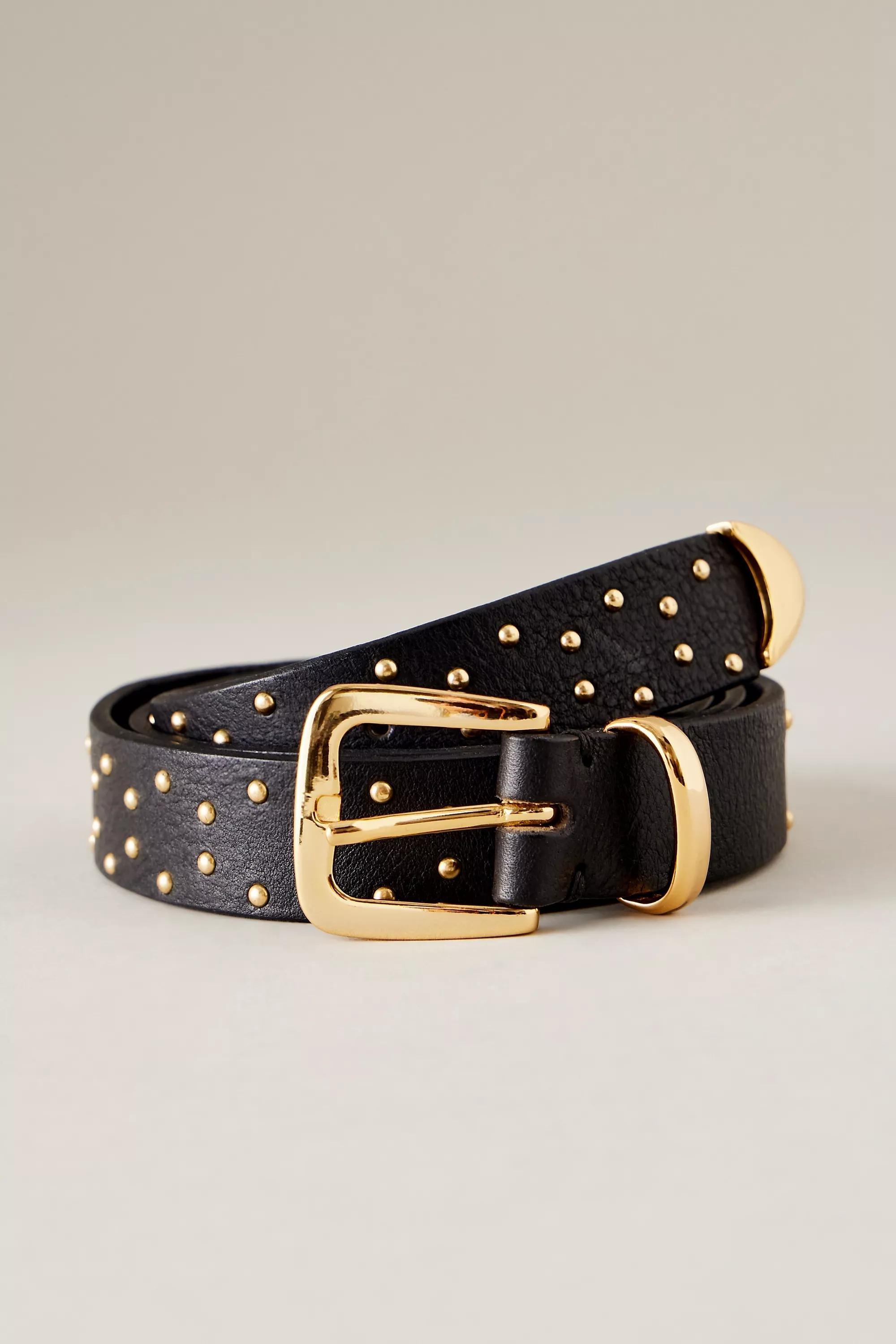 Anthropologie Studded Leather Belt, Gold, , large image number 0