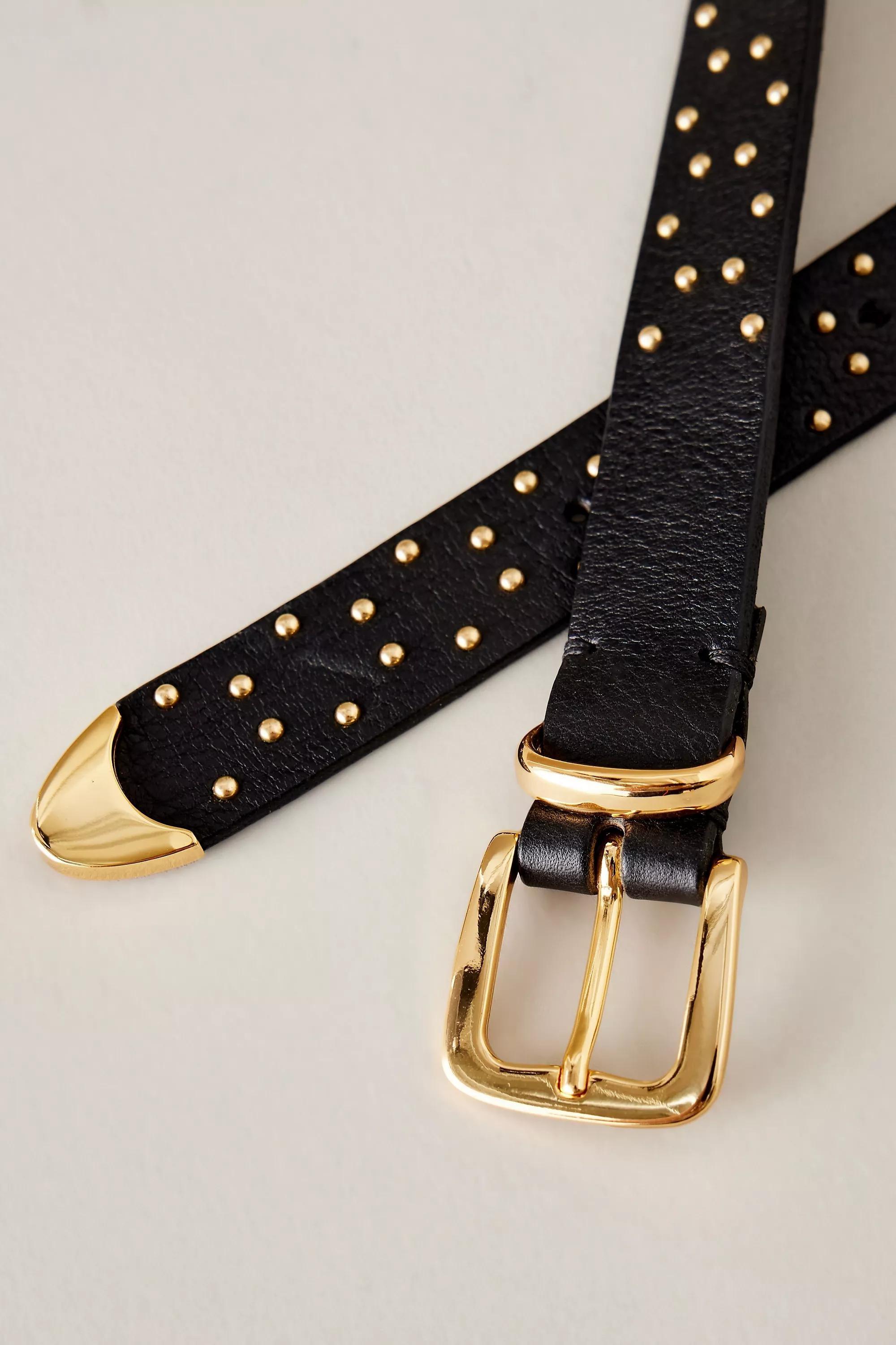 Anthropologie Studded Leather Belt, Gold, , large image number 1