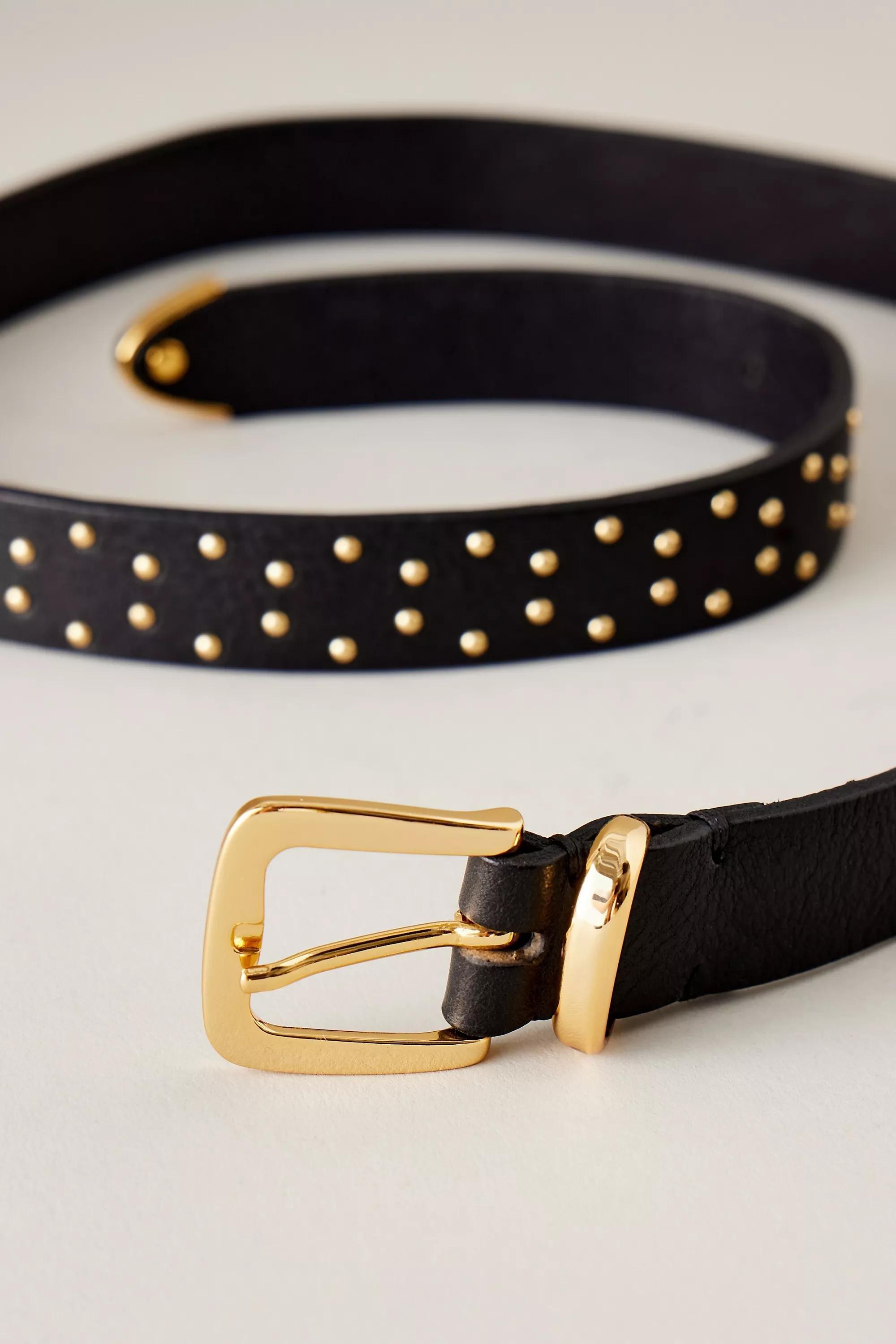 Anthropologie Studded Leather Belt, Gold, , large image number 2