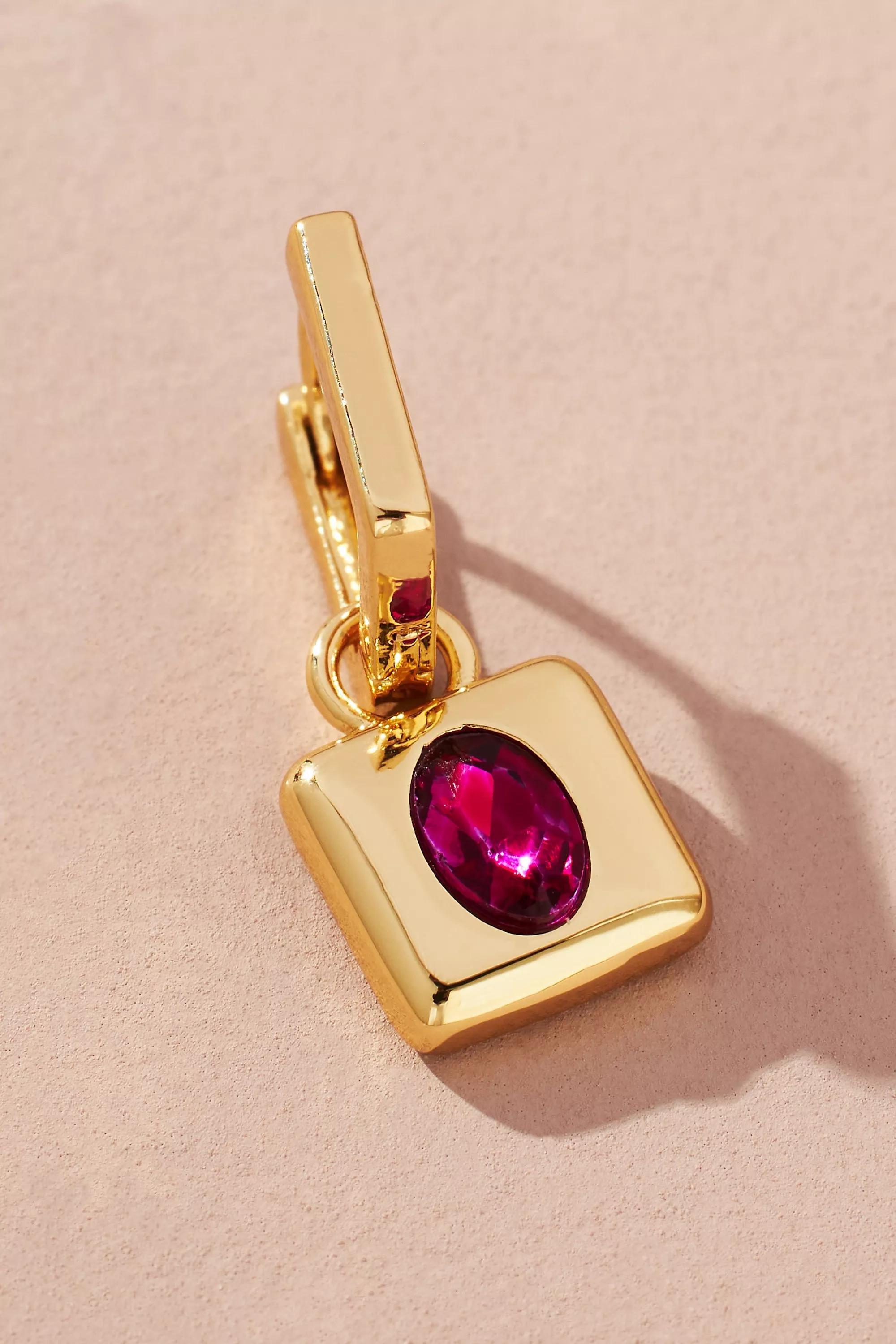 Small Gem Drop Square Huggie Earrings, Pink, A501_0066, large image number 1