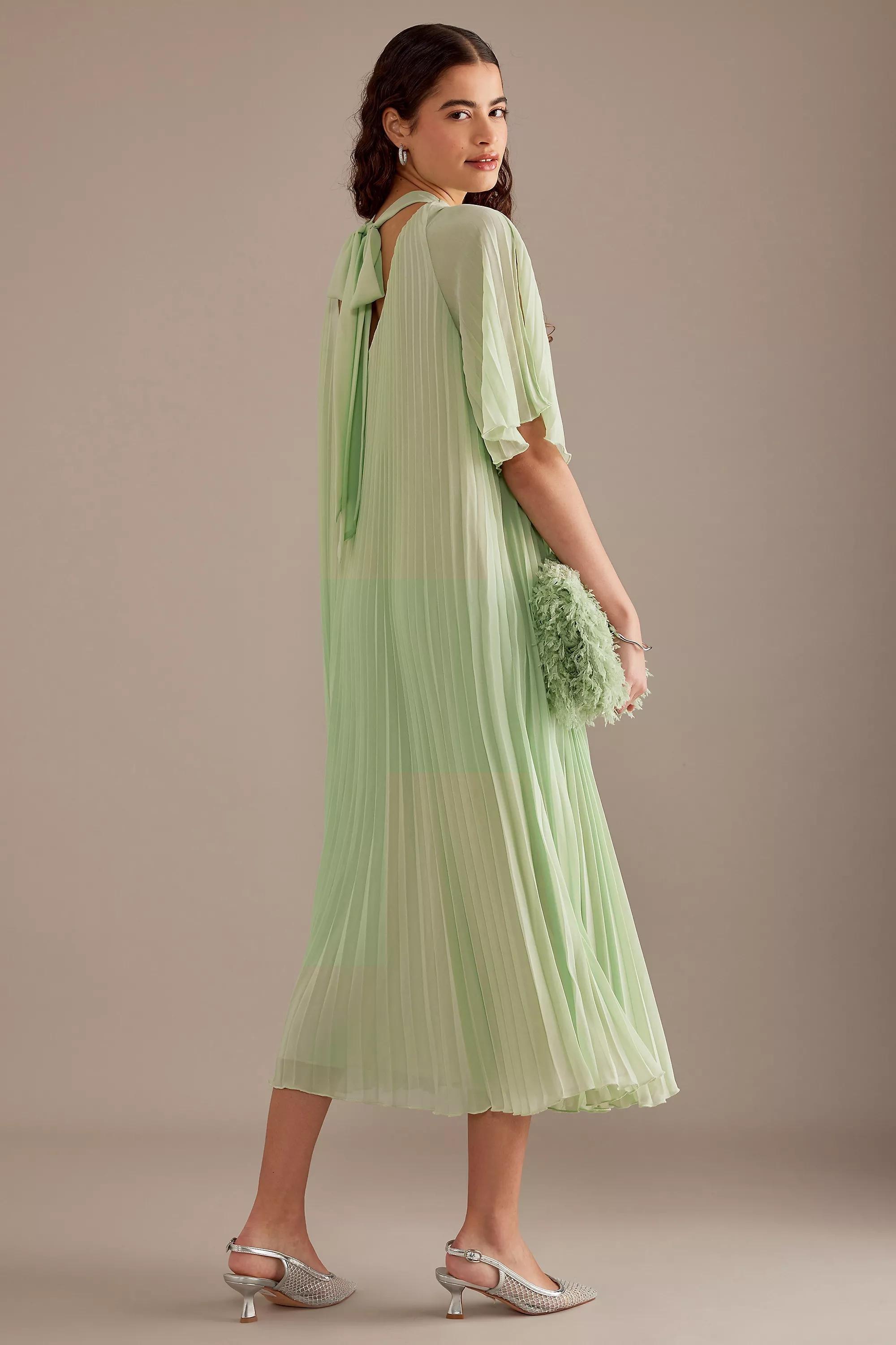 Fe Pleated Neck Dtl Dress, Green, , large image number 1