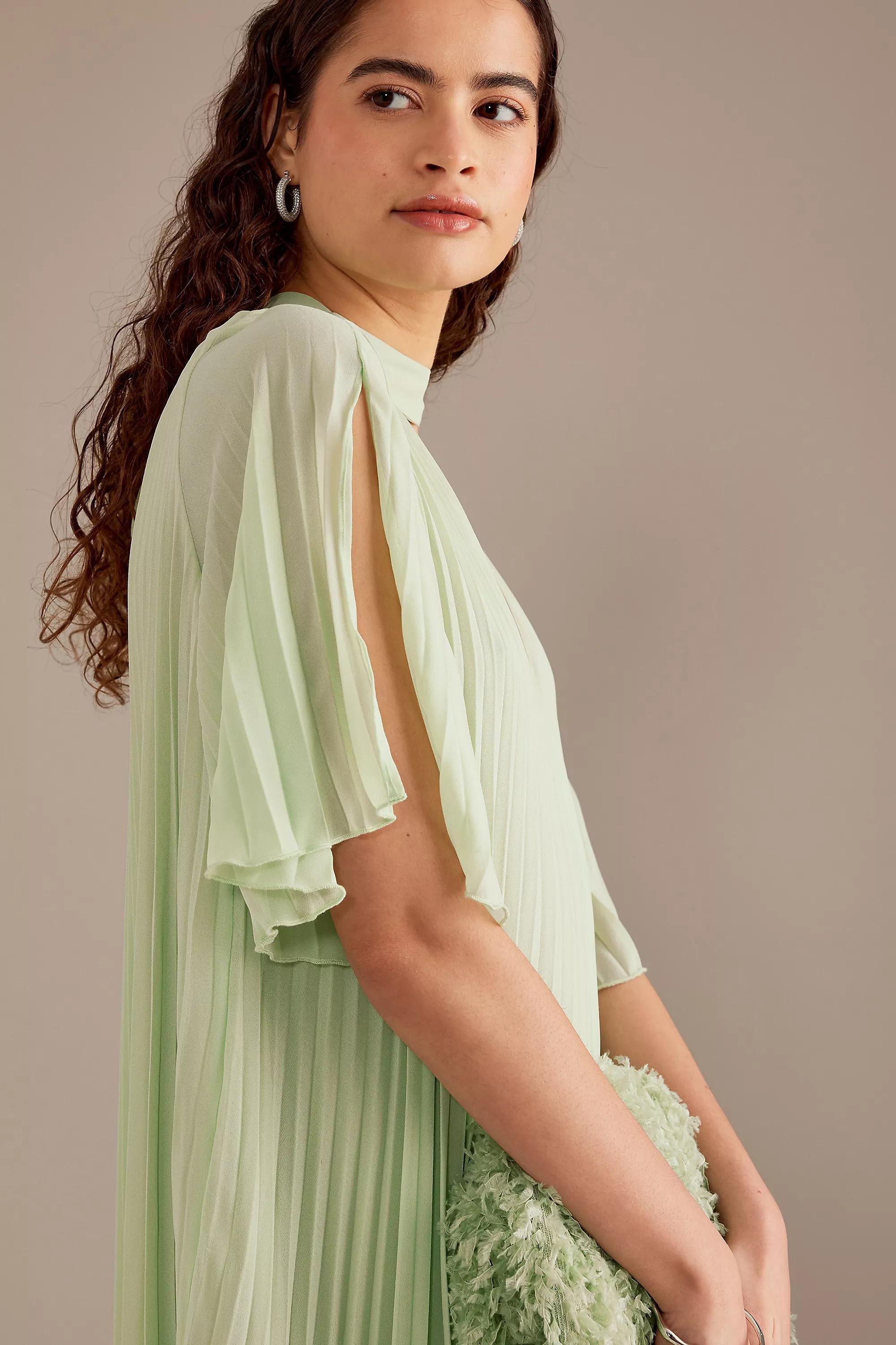 Anthropologie - Fe Pleated Neck Dtl Dress, Green