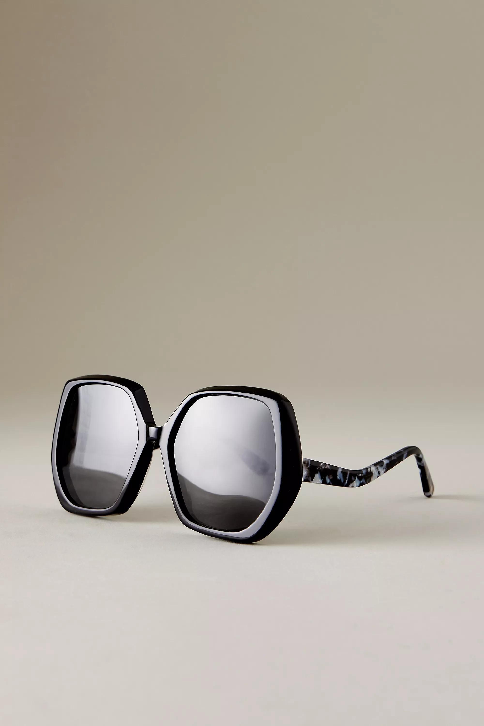 By Anthropologie The Celeste Hexagonal Polarised Sunglasses, Black, A501_0001, large image number 0