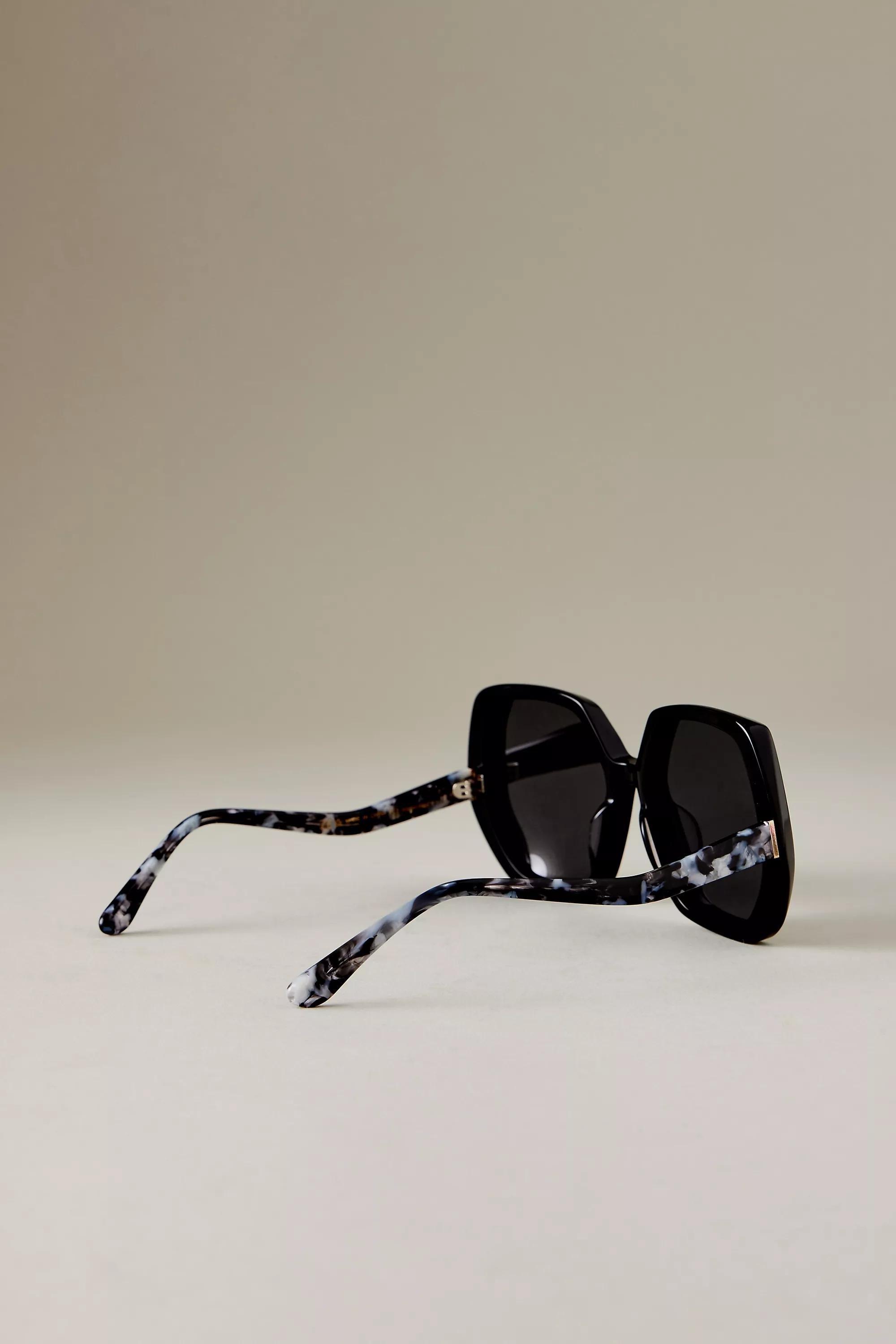 By Anthropologie The Celeste Hexagonal Polarised Sunglasses, Black, A501_0001, large image number 1