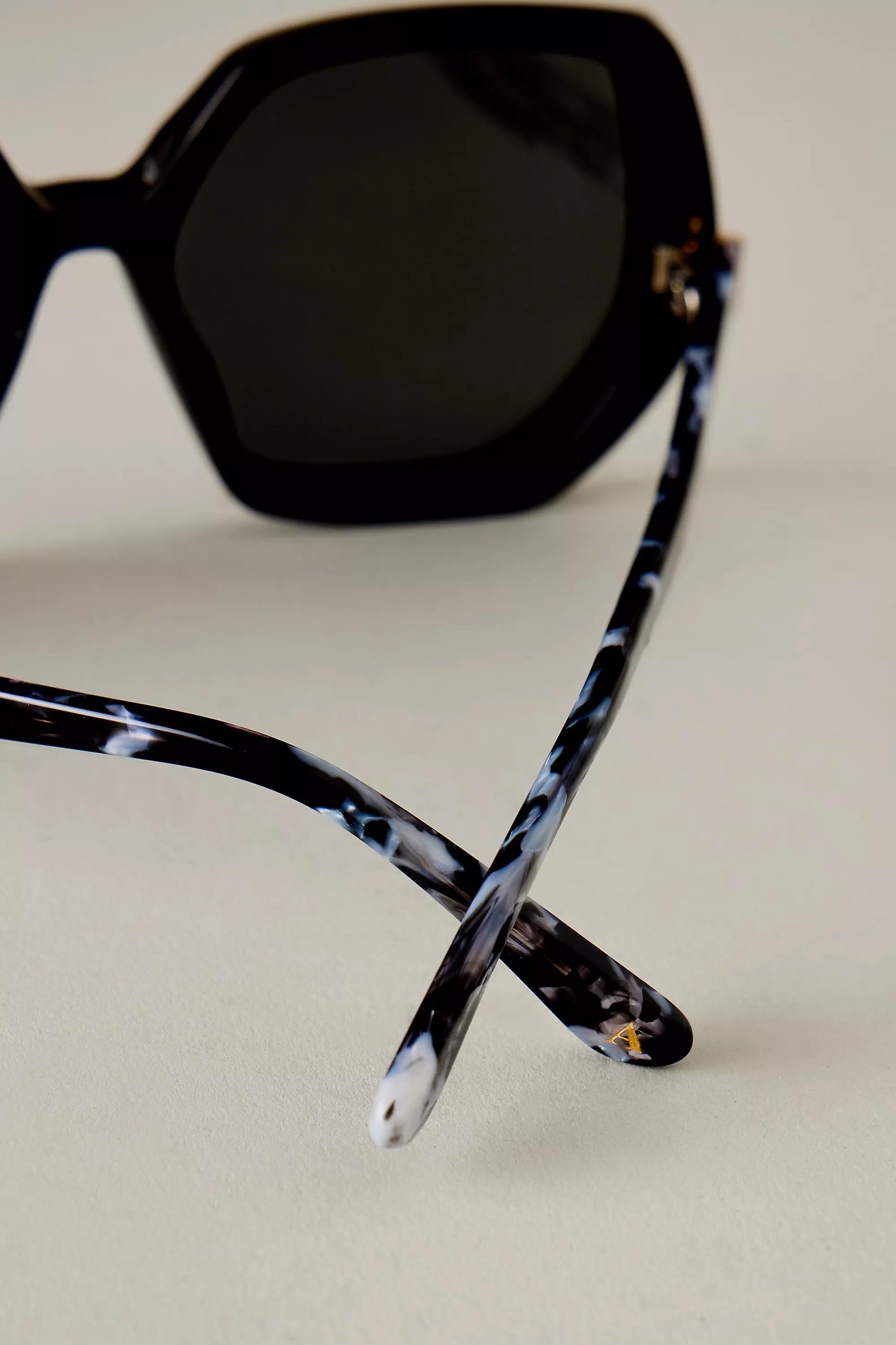 By Anthropologie The Celeste Hexagonal Polarised Sunglasses, Black, A501_0001, large image number 2