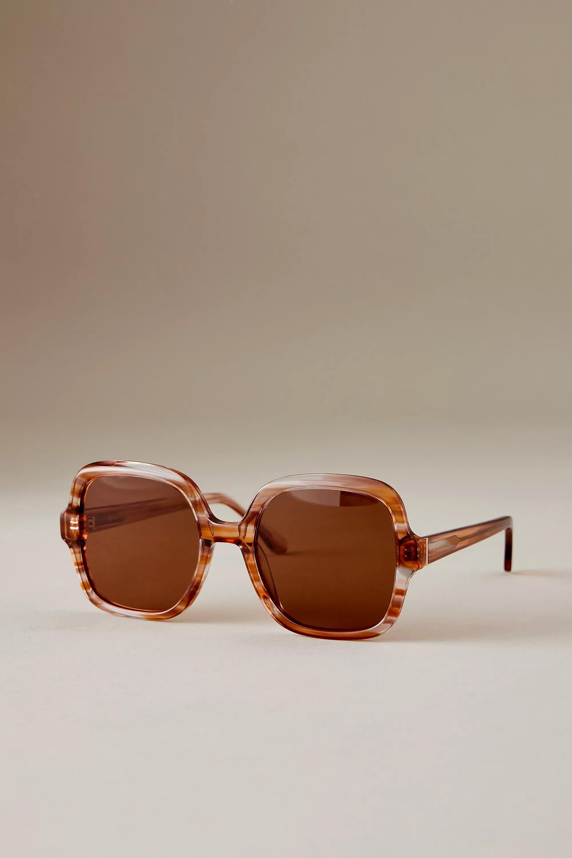 By Anthropologie The Daphne 70S Square Polarised Sunglasses, Brown, A501_0020, large image number 0