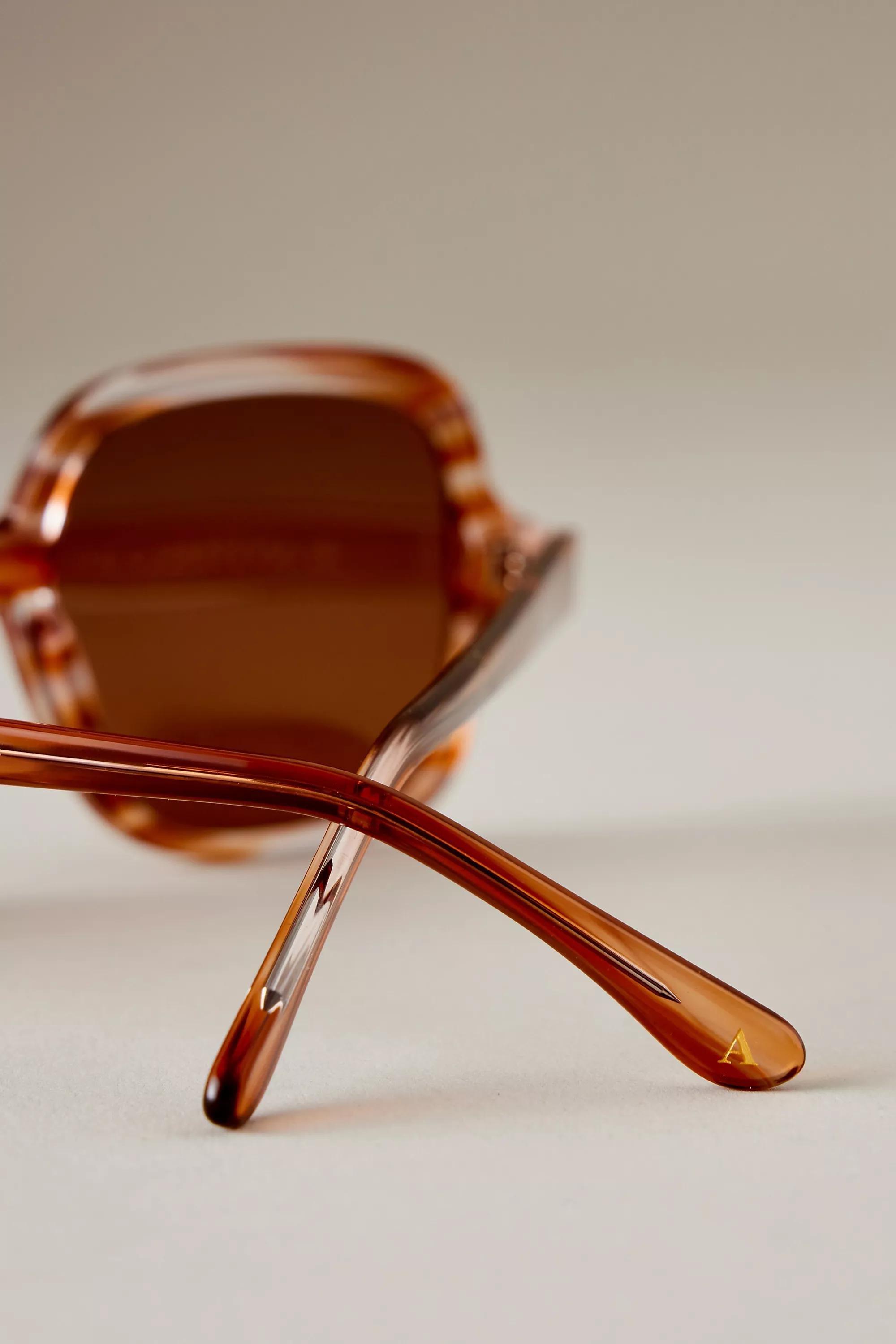 By Anthropologie The Daphne 70S Square Polarised Sunglasses, Brown, A501_0020, large image number 1