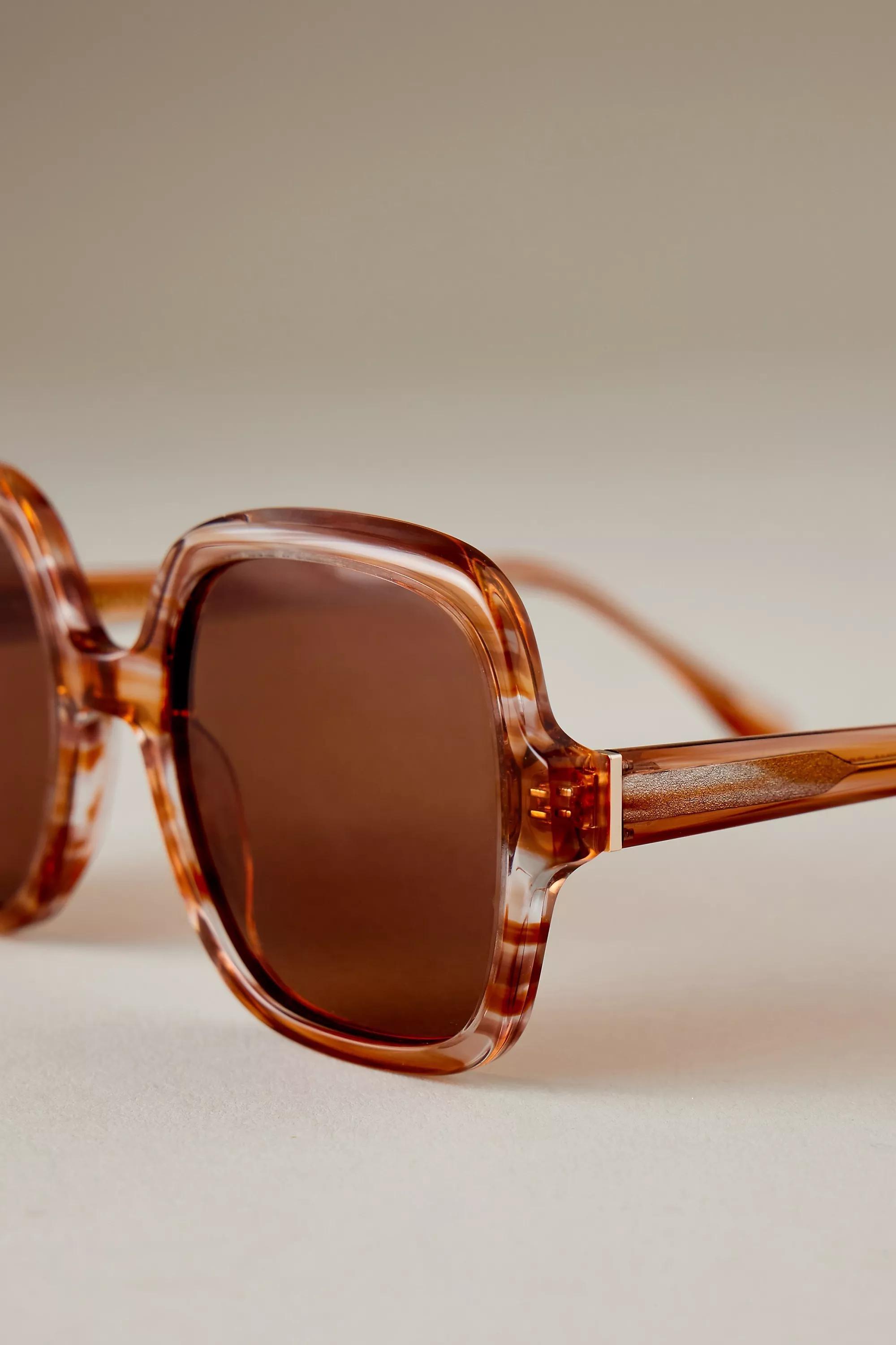 By Anthropologie The Daphne 70S Square Polarised Sunglasses, Brown, A501_0020, large image number 2