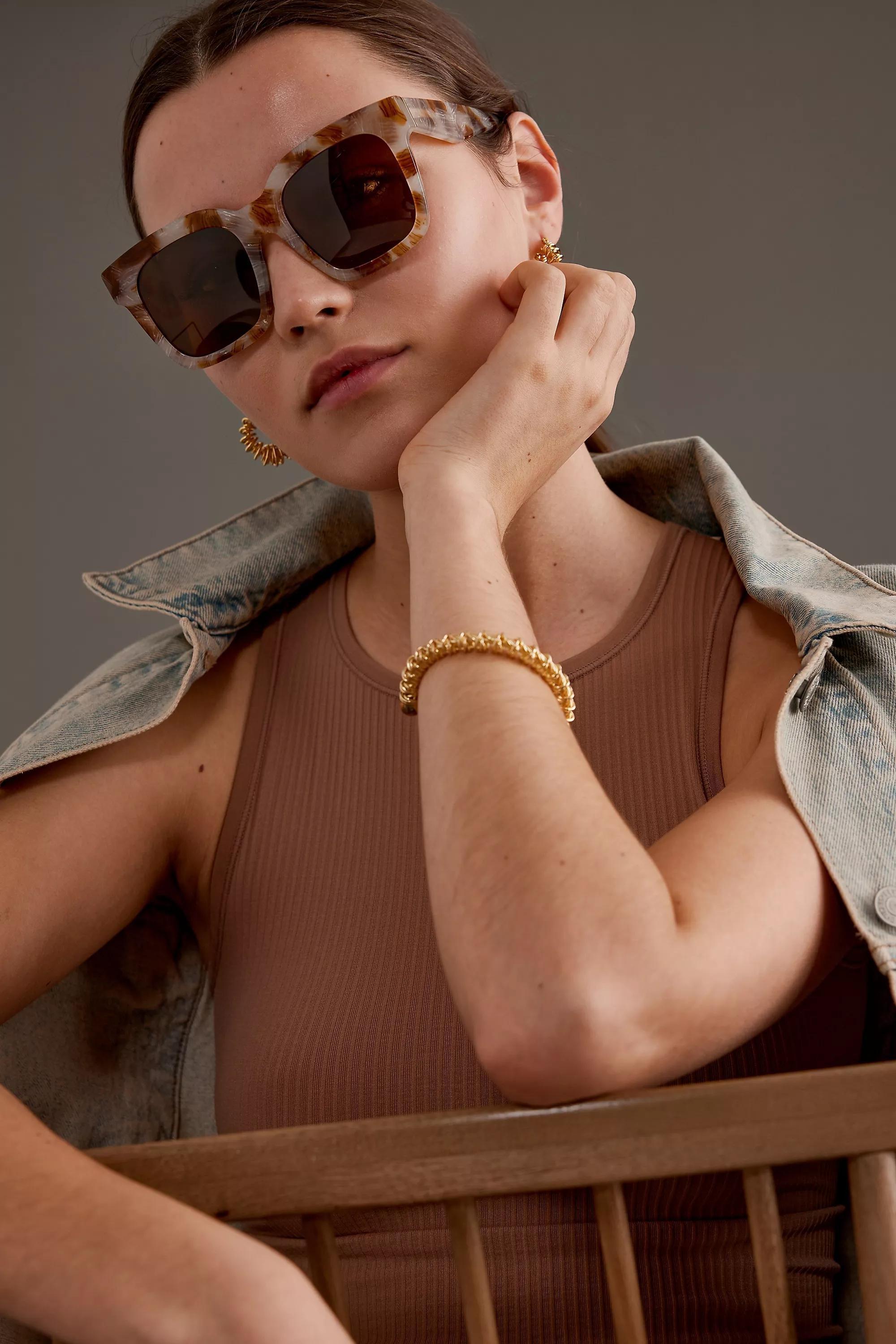 The Betsy Oversized Polarised Sunglasses, Beige, A501_0014, large image number 1